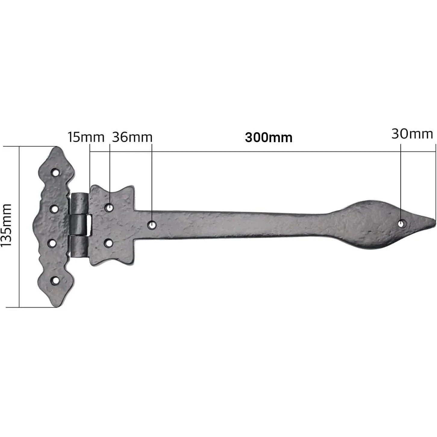 Black Iron Spear Pattern Antique Cast Iron Hinges - 300mm / 12 Inch - Black - Image 4