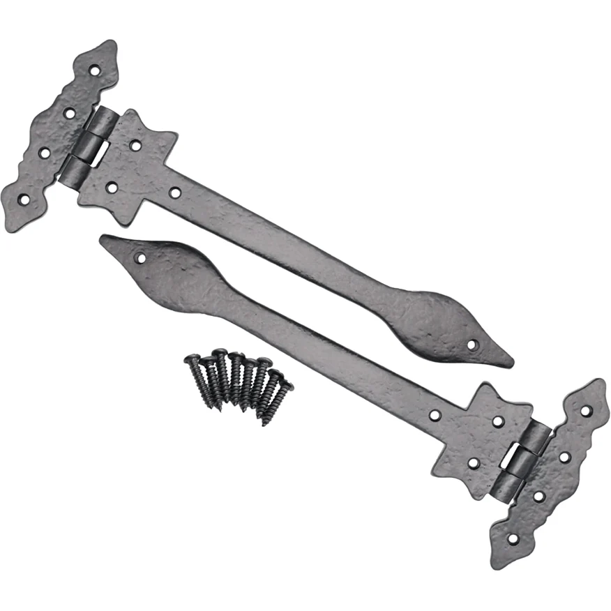 Black Iron Spear Pattern Antique Wrought Cast Iron Hinge - 225mm / 9 Inch - Black - Image 6