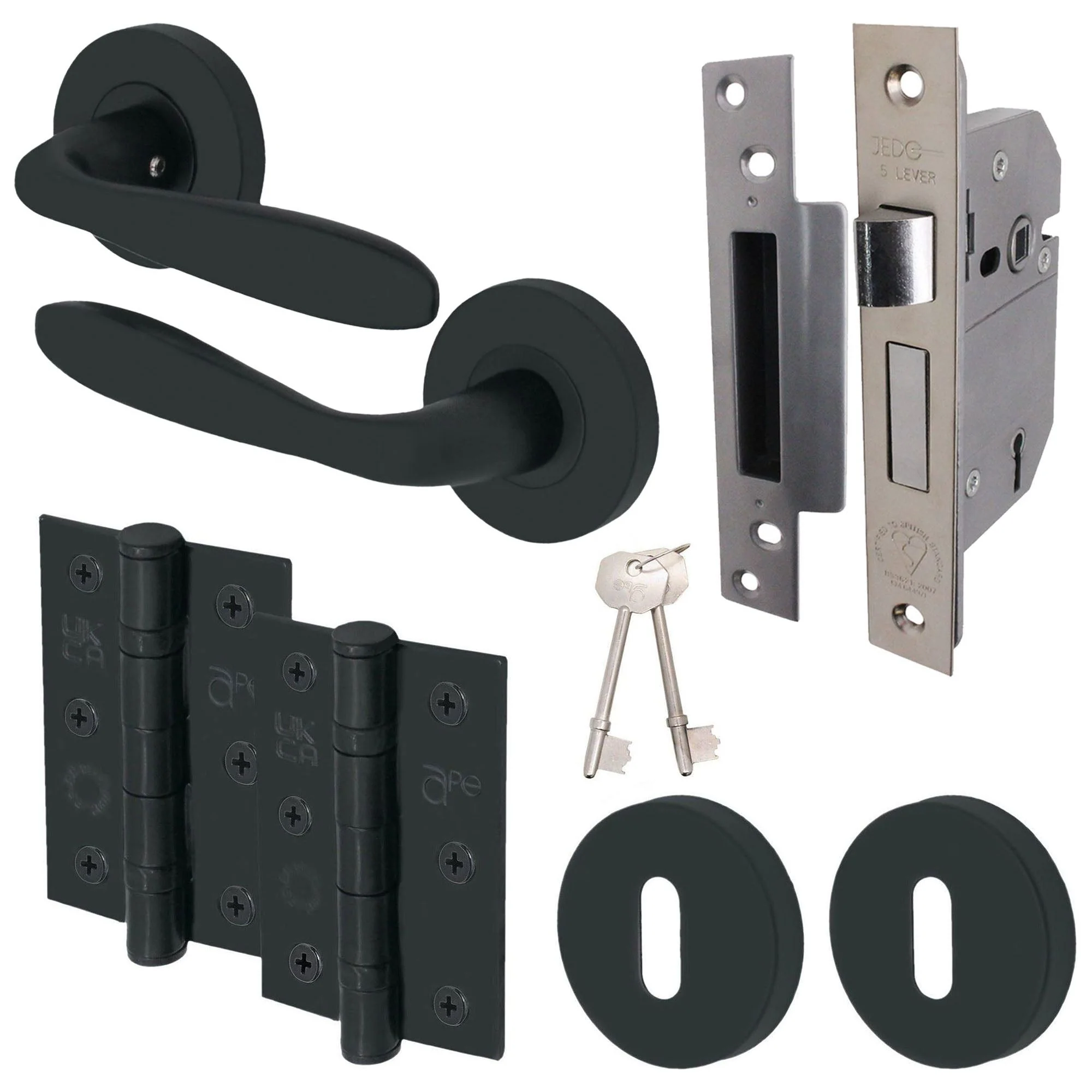 Sassari Matt Black Lever on Rose Door Handle Pack - BS3621 5 Lever Lock