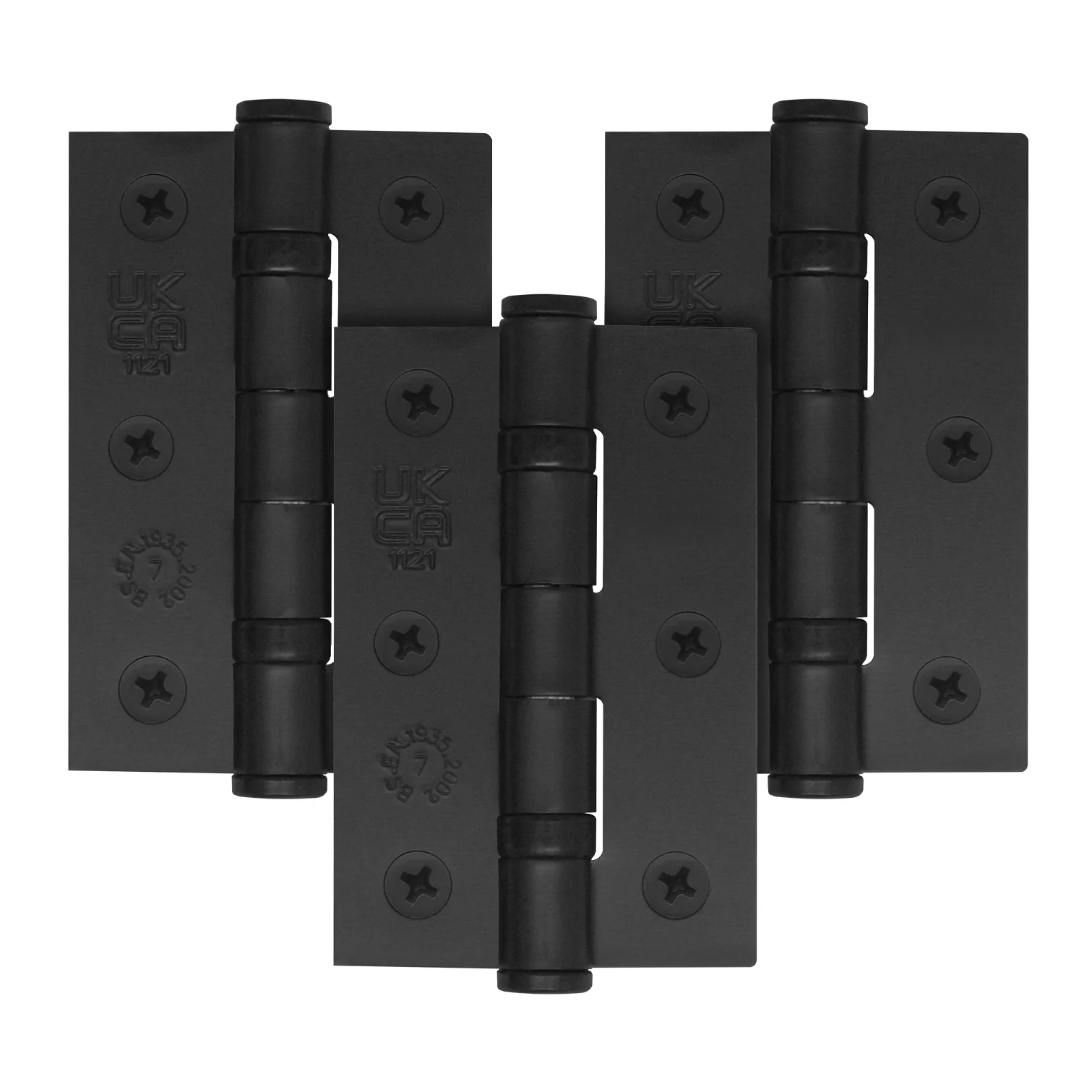 Black Fire Door Hinges - 3 Inch/76mm - Grade 7 Steel Ball Bearing - Pack of 3 Hinges