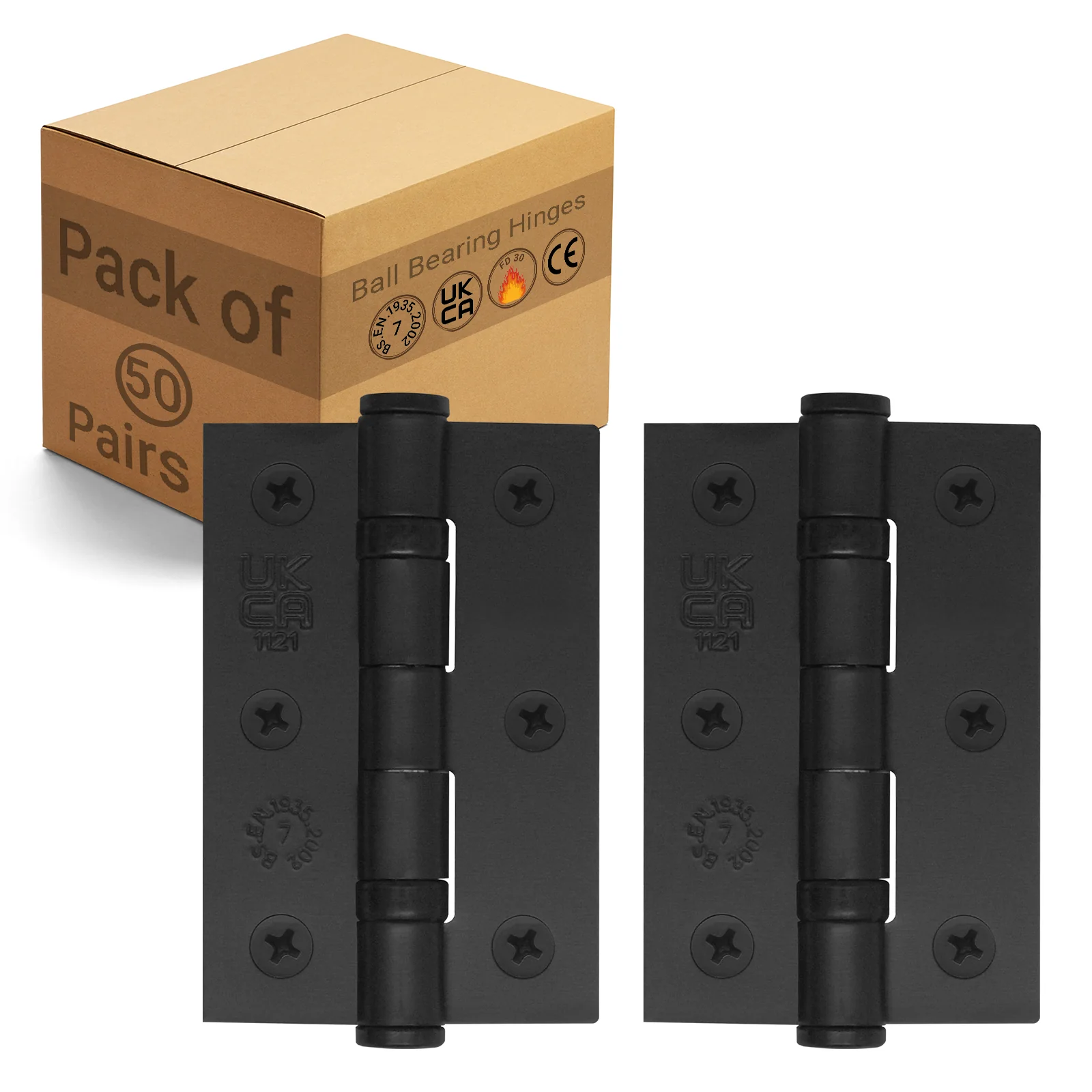 Black Fire Door Hinges - 3 Inch/76mm - Grade 7 Steel Ball Bearing - Pack of 50 Pairs