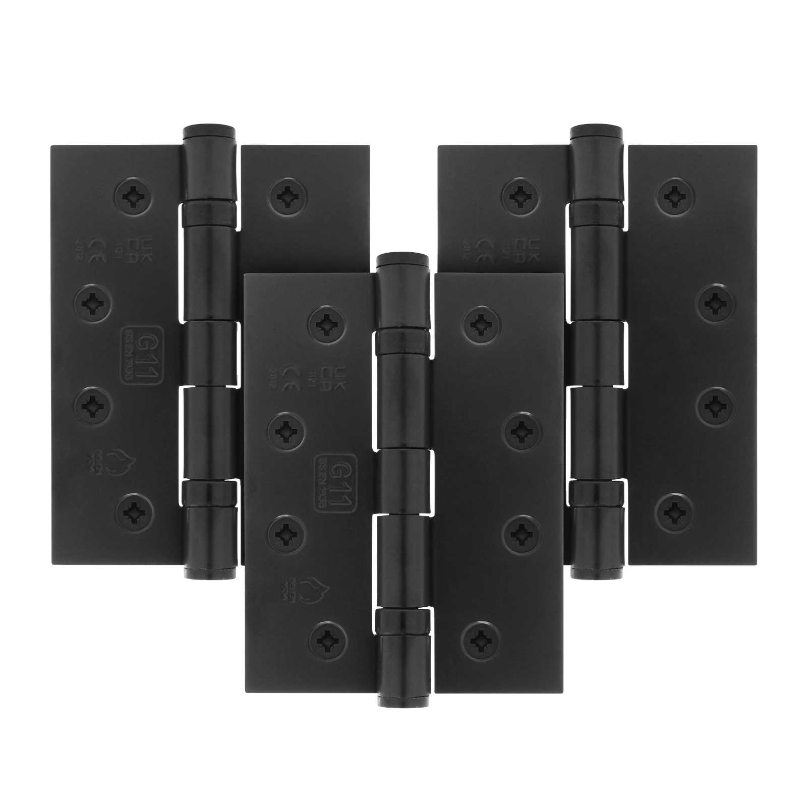 Black Fire Door Hinges – 4 Inch/102mm – Grade 11 Steel Ball Bearing – Pack of 3 Hinges