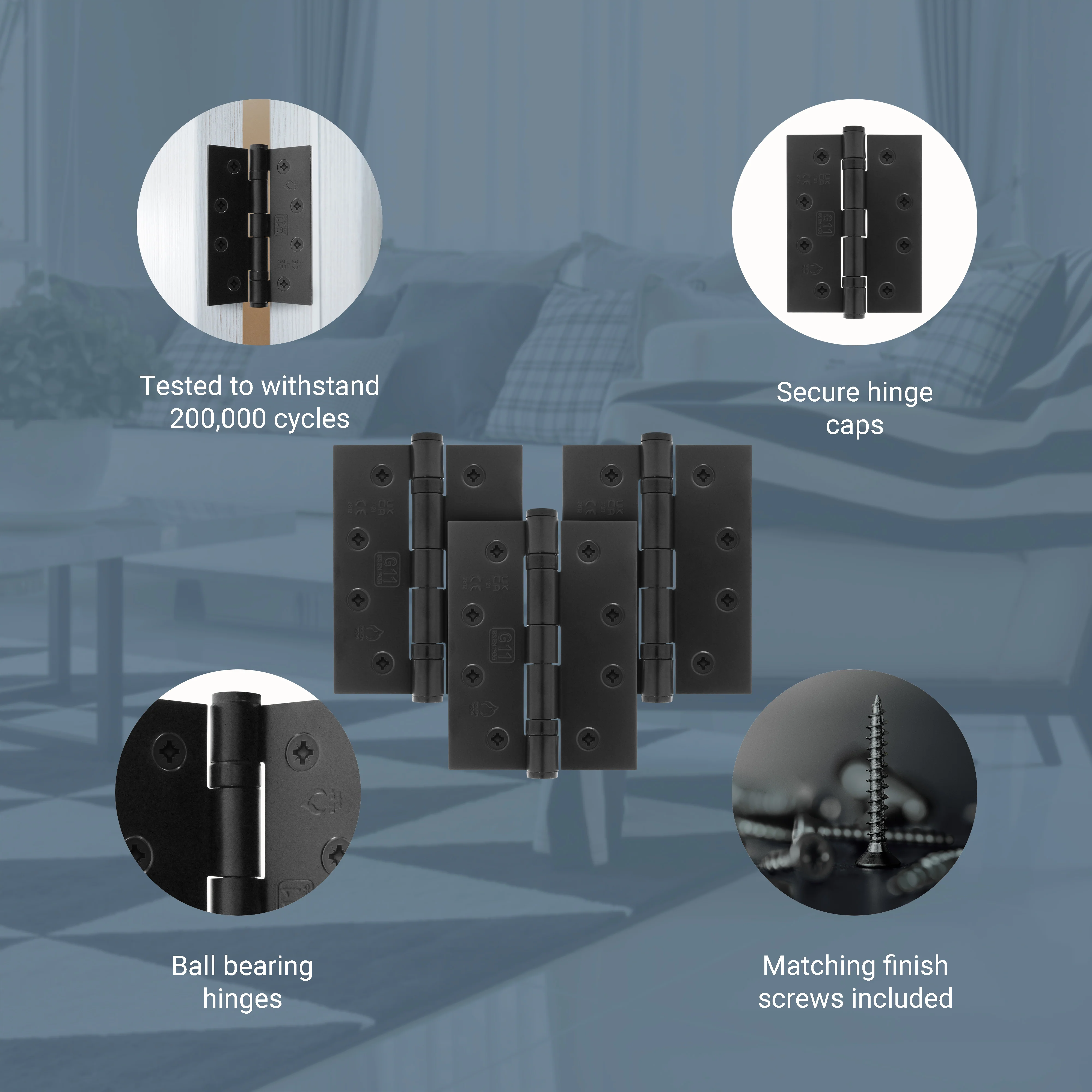 Black Fire Door Hinges – 4 Inch/102mm – Grade 11 Steel Ball Bearing – Pack of 3 Hinges - Image 4