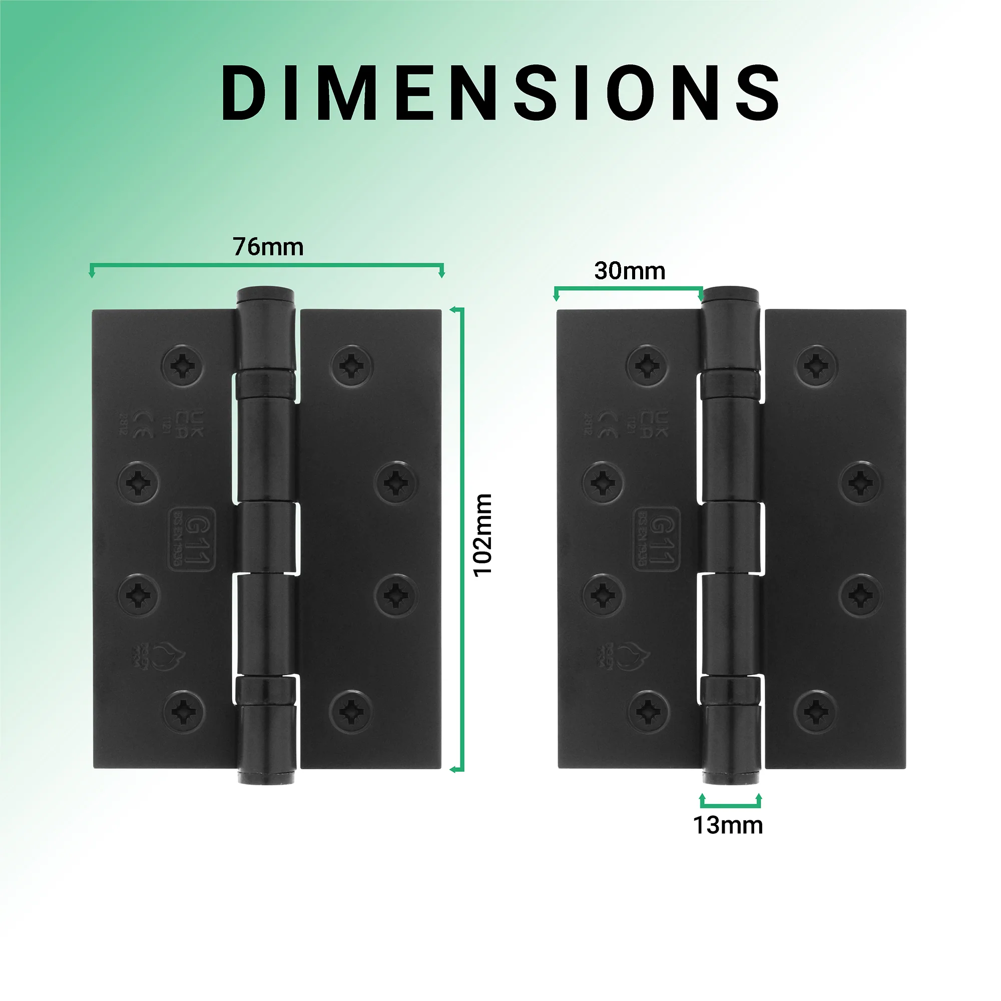 Black Fire Door Hinges – 4 Inch/102mm – Grade 11 Steel Ball Bearing – Pair - Image 3