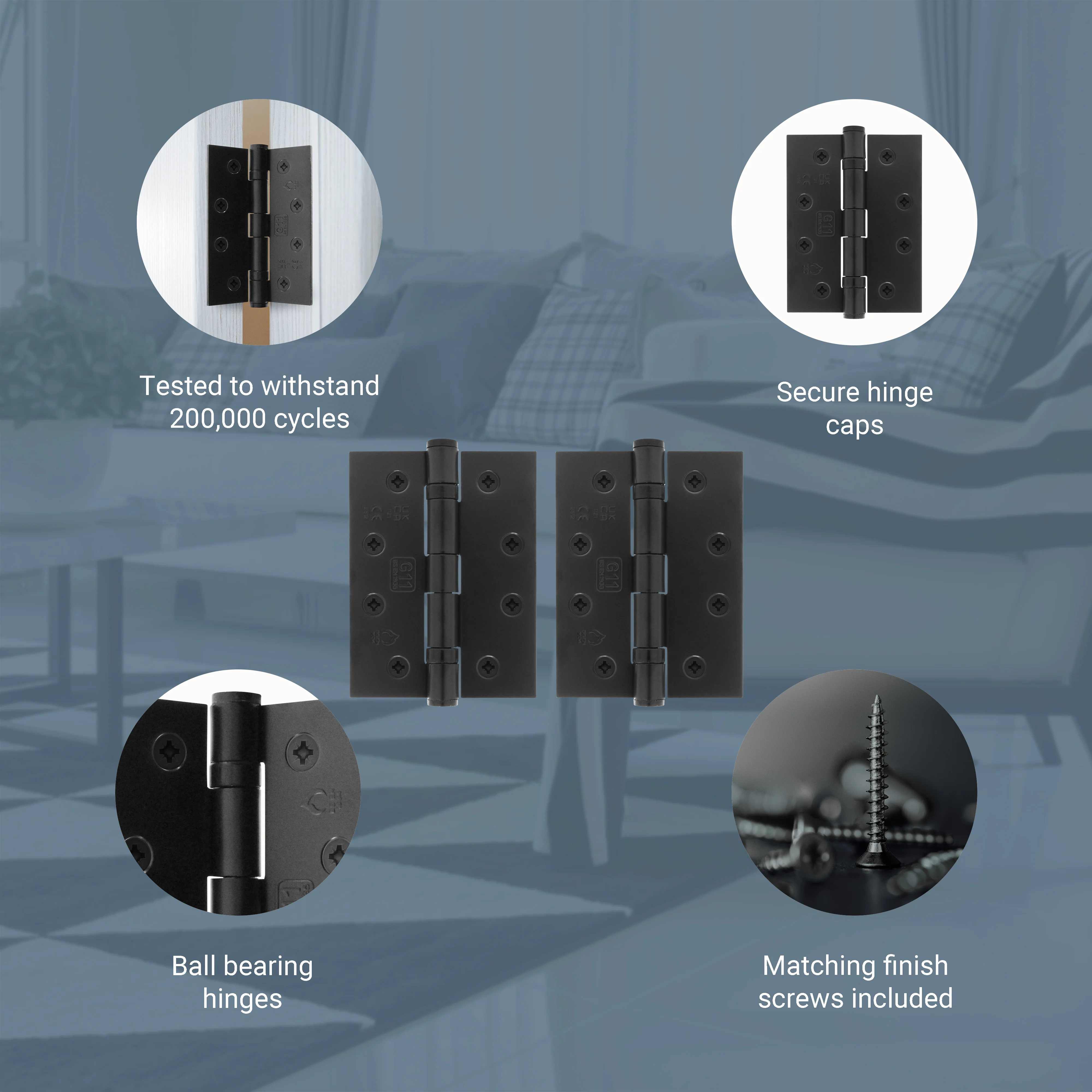 Black Fire Door Hinges – 4 Inch/102mm – Grade 11 Steel Ball Bearing – Pair - Image 4