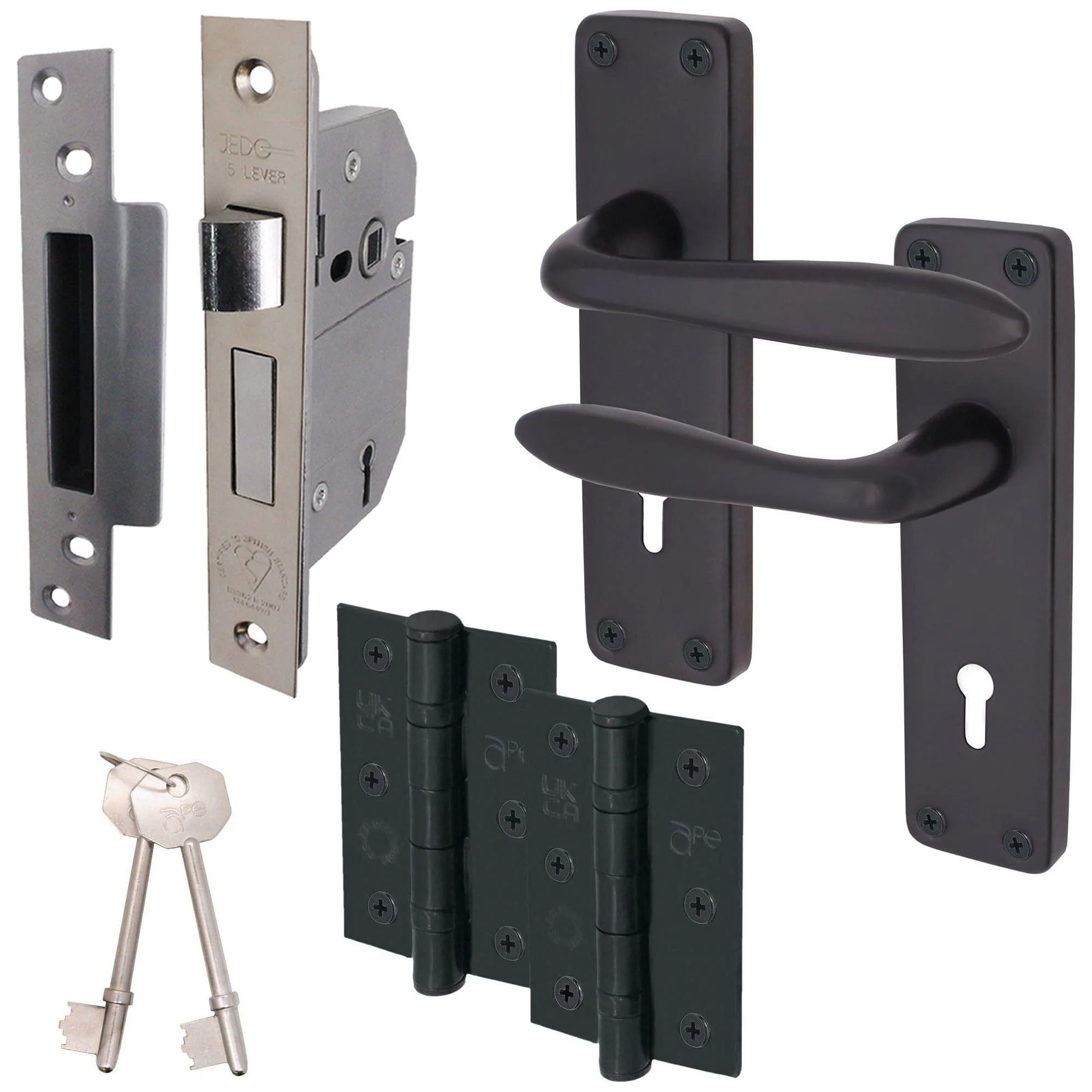 Sassari Matt Black Lever Door Handle Pack - BS3621 5 Lever Lock
