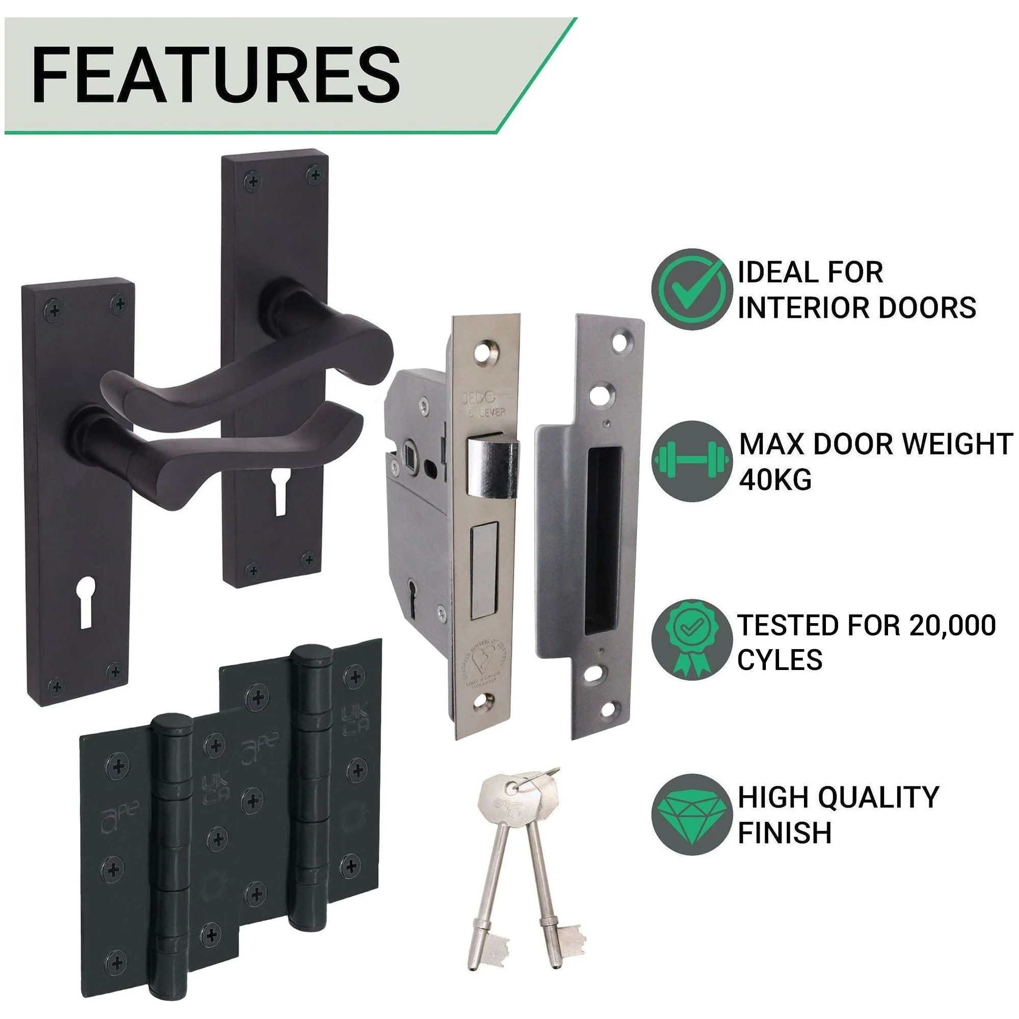 Victorian Scroll Matt Black Lever Door Handle Pack - BS3621 5 Lever Lock - Image 3