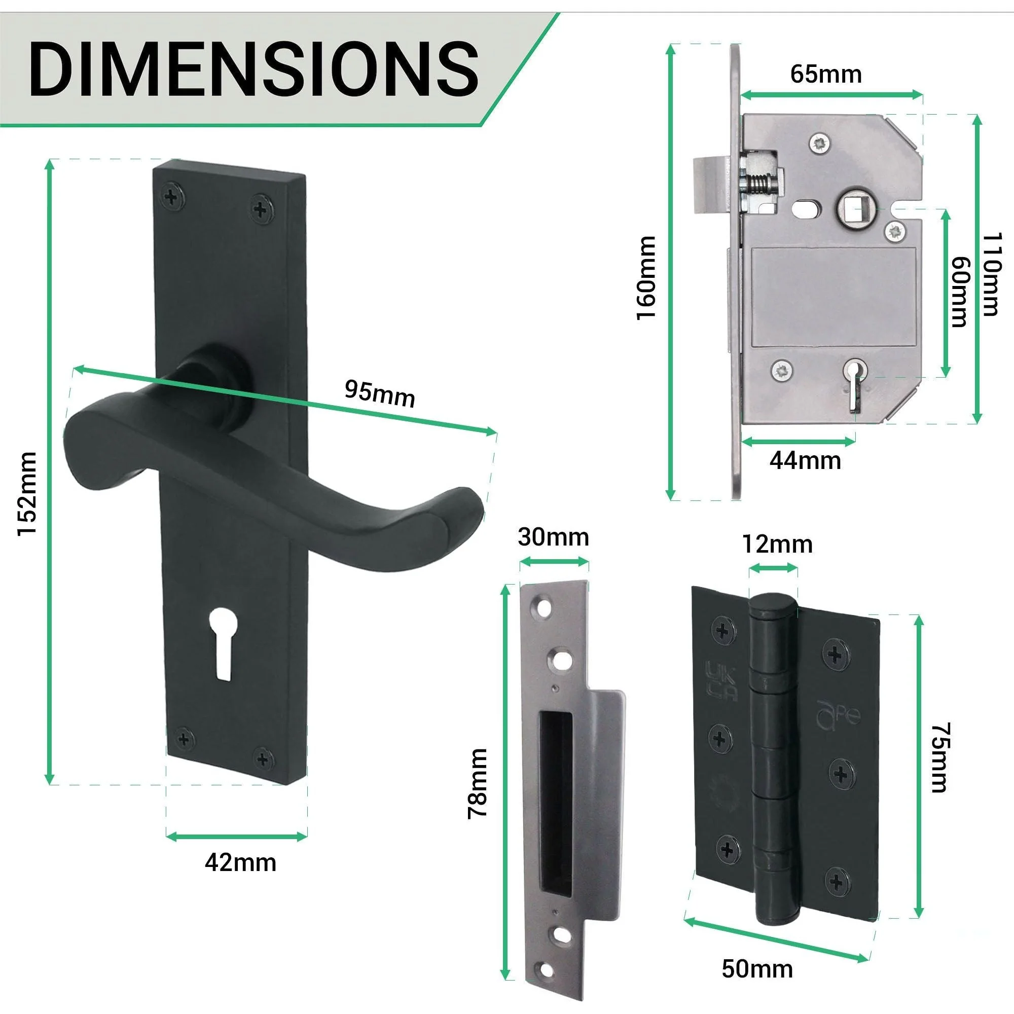 Victorian Scroll Matt Black Lever Door Handle Pack - BS3621 5 Lever Lock - Image 4