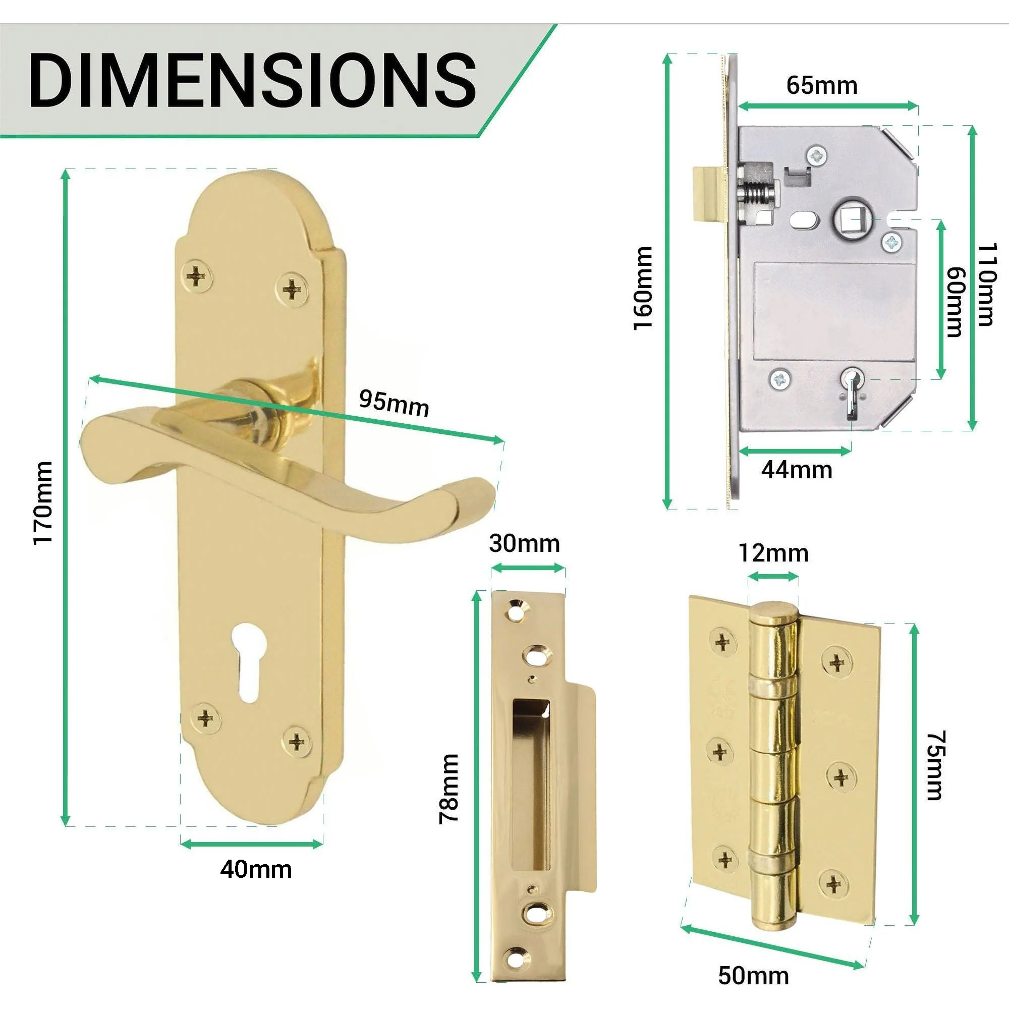Victorian Rectory Polished Brass Lever Door Handle Pack - BS3621 5 Lever Lock - Image 4