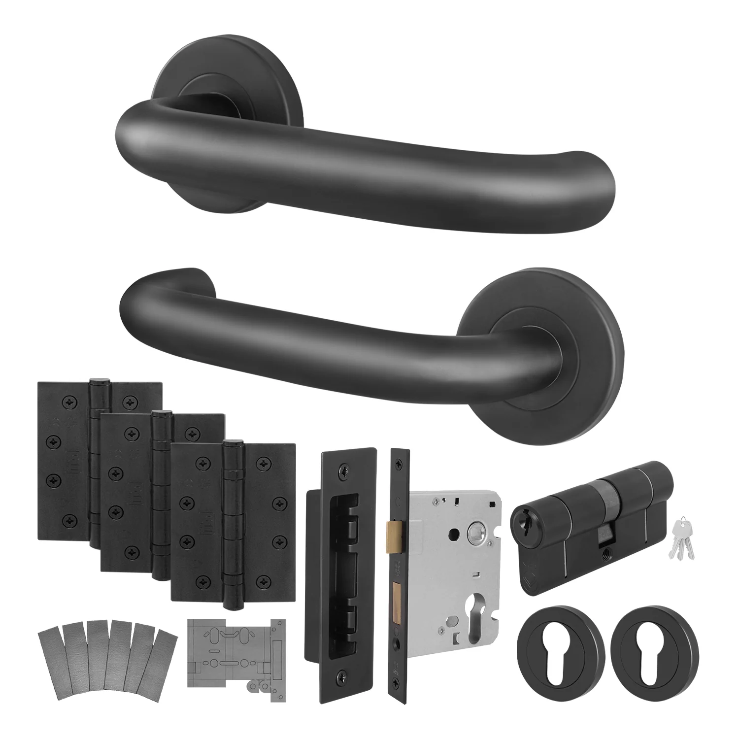 Black Return to Door Handle on Rose Fire Door Pack - Euro Sashlock and Double Cylinder - FD30/60