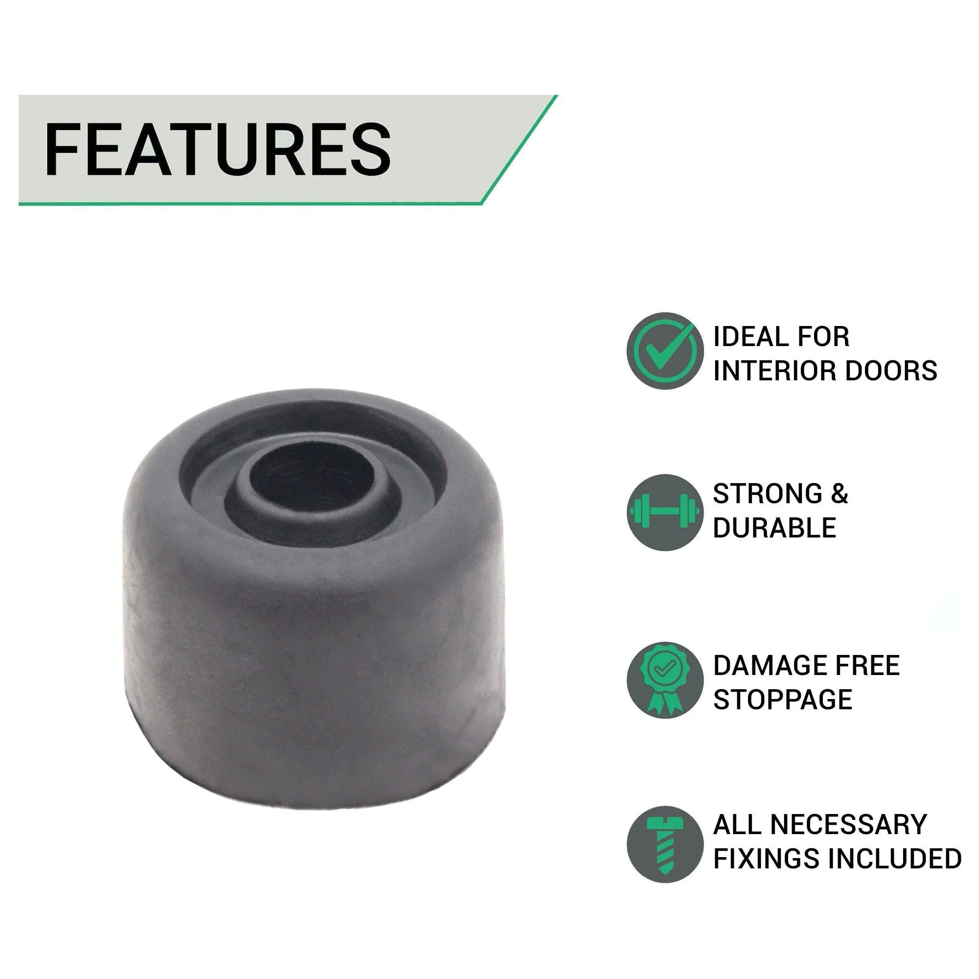 Black Rubber Floor Mounted Door Stop - Pack of 2 - Image 2