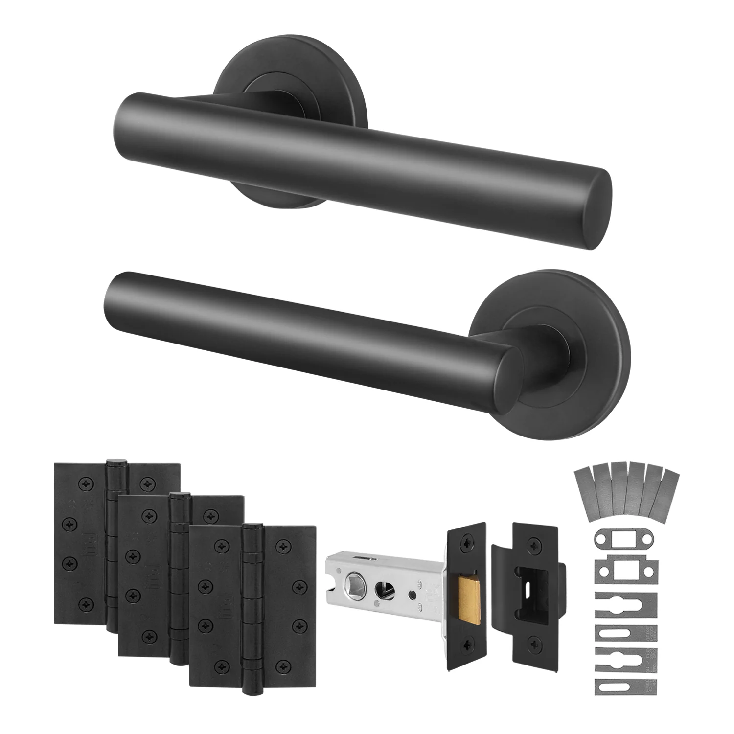 Black T-Bar Door Handle on Rose Fire Door Pack - Latch - FD30/60