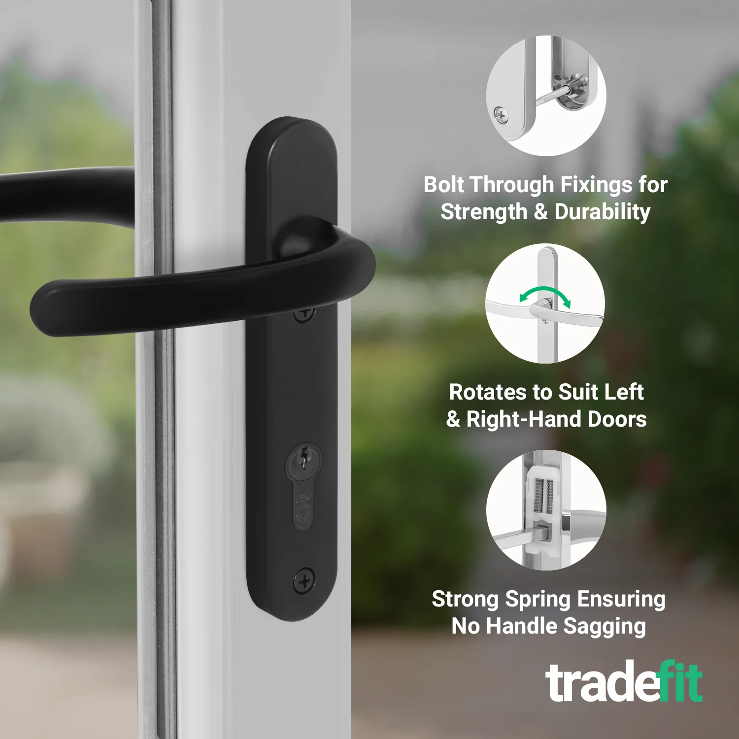 Black UPVC Door Handles - 92mm PZ Centres - 122mm Fixing Centres - 212 x 34mm - Image 4