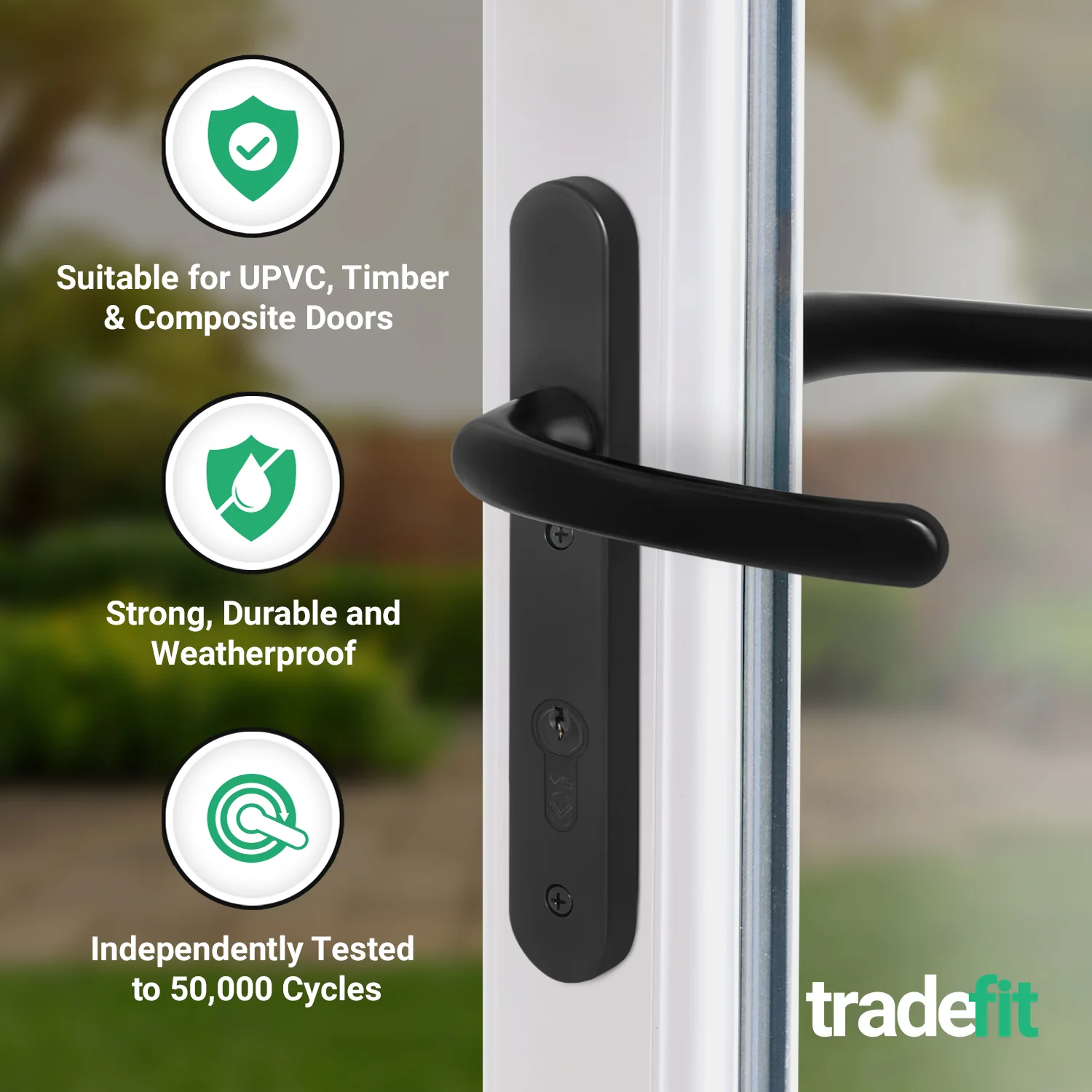 Black UPVC Door Handles - 92mm PZ Centres - 122mm Fixing Centres - 245 x 34mm - Image 3
