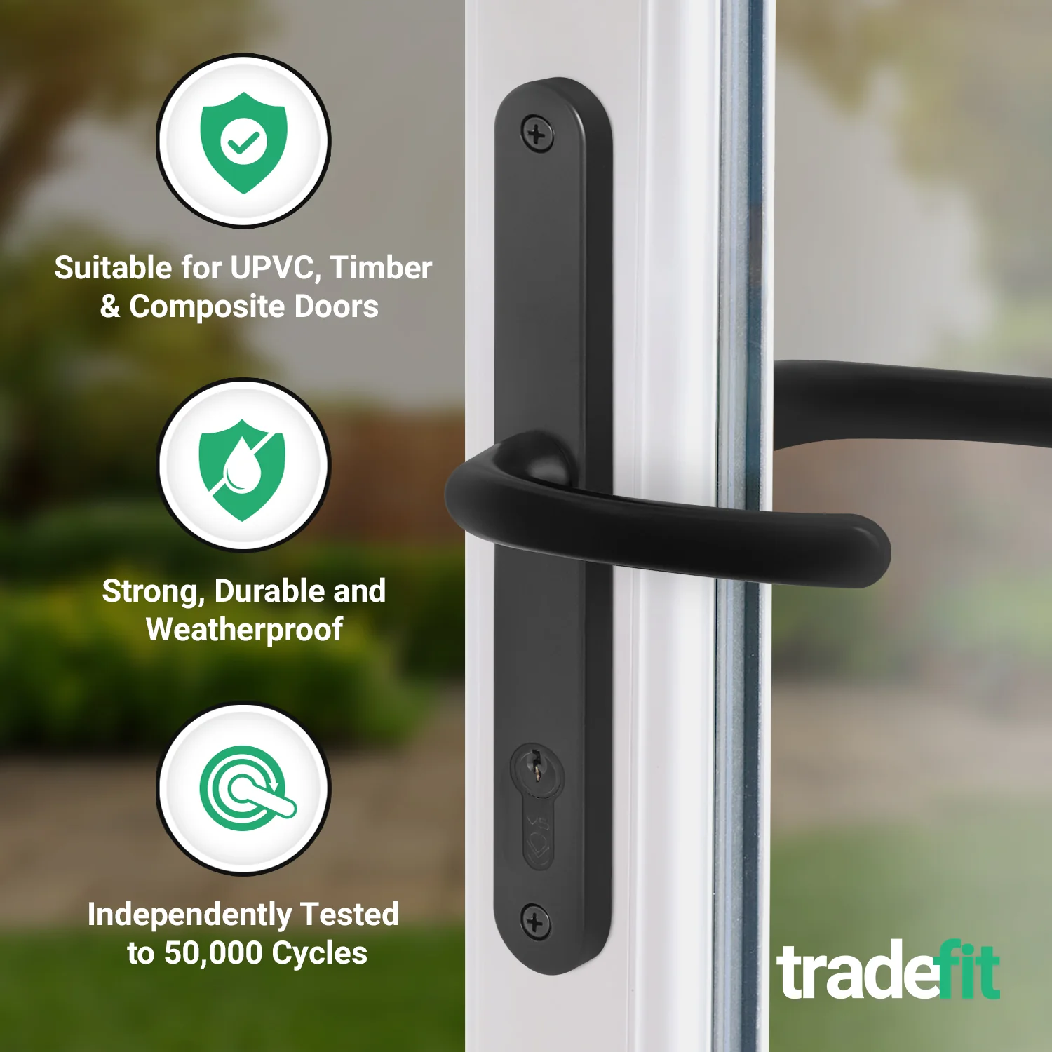 Black UPVC Door Handles - 92mm PZ Centres - 240mm Fixing Centres - 270 x 32mm - Image 3