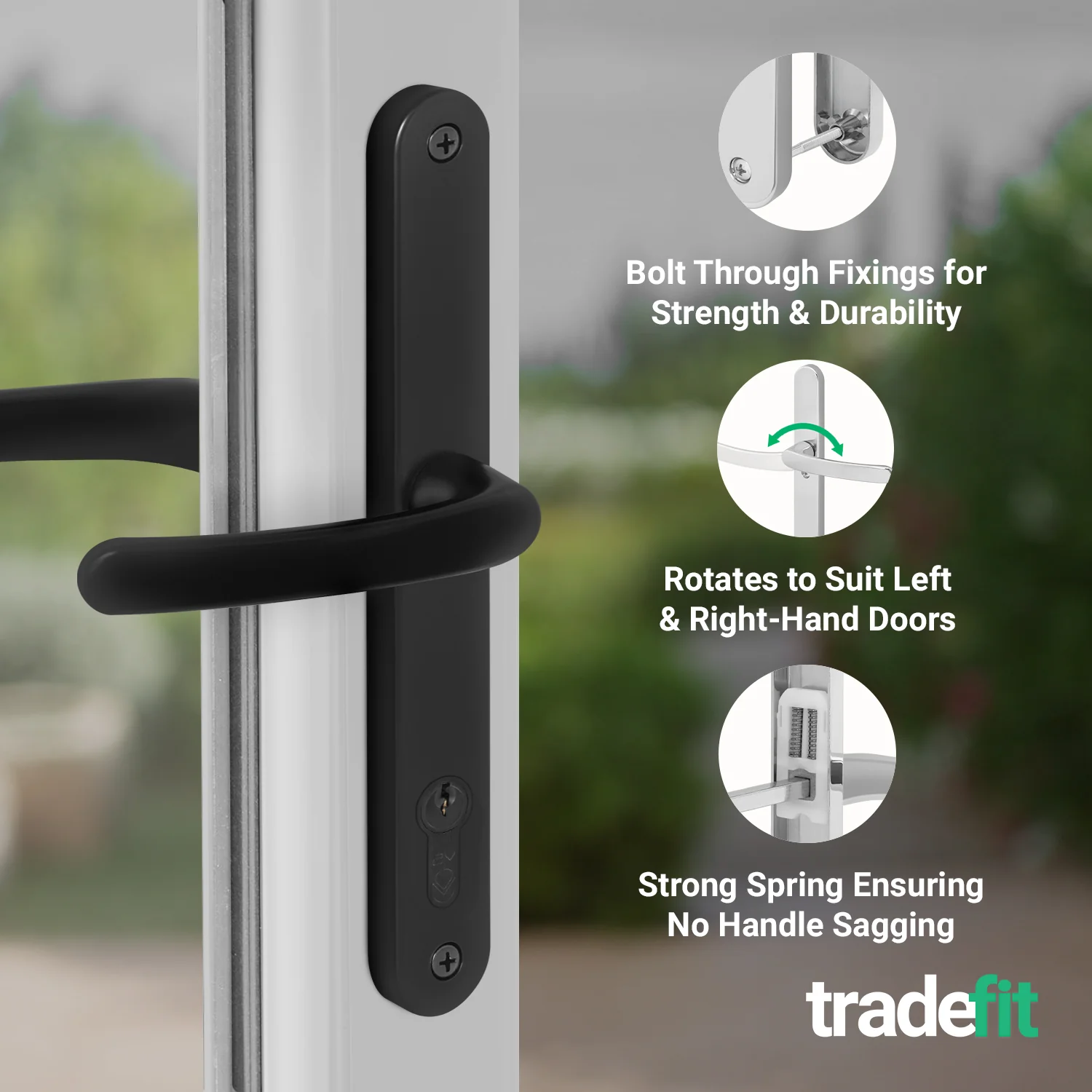 Black UPVC Door Handles - 92mm PZ Centres - 240mm Fixing Centres - 270 x 32mm - Image 4