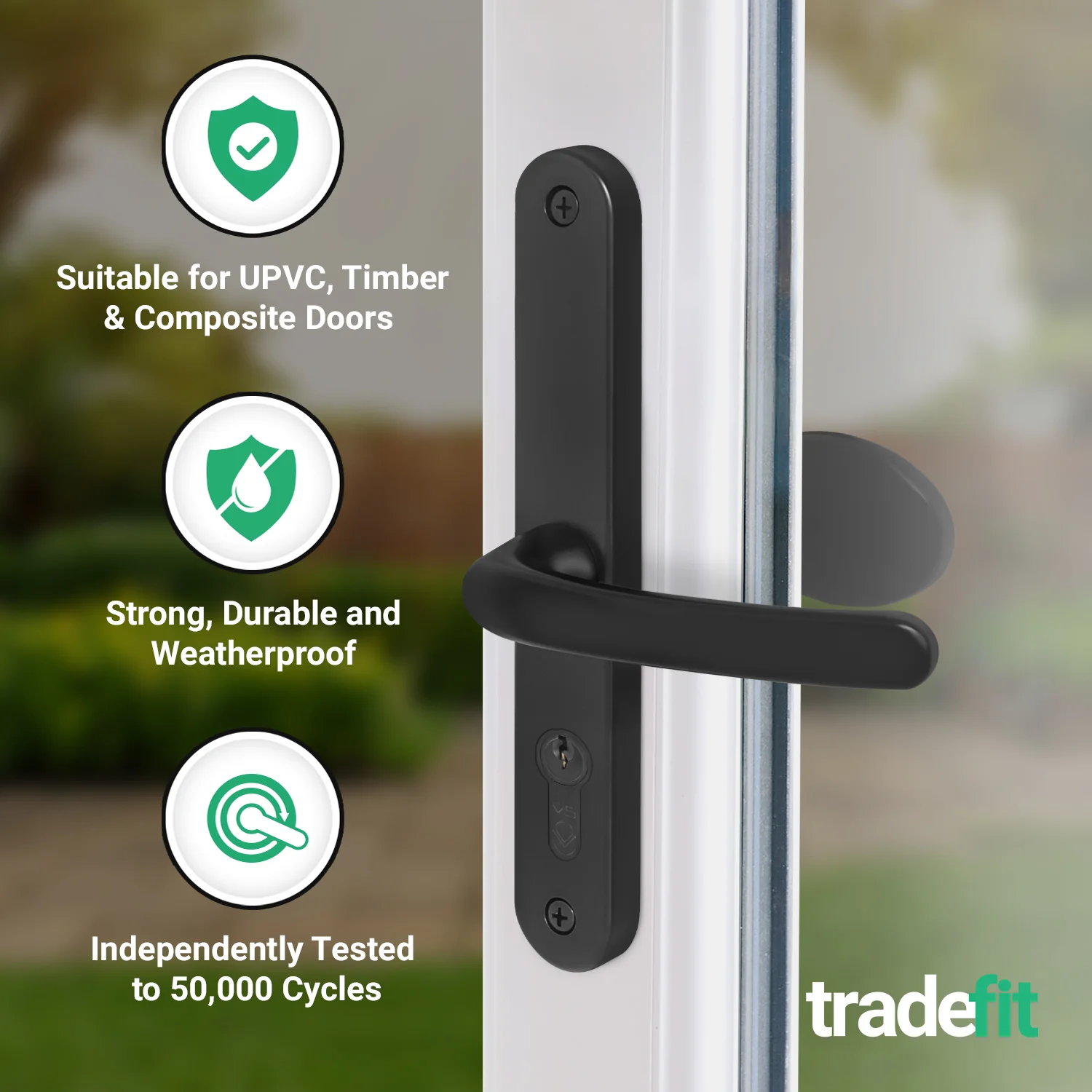 Black UPVC Lever Pad Door Handles - 68mm PZ Centres - 215mm Fixing Centres - 245 x 32mm - Image 3