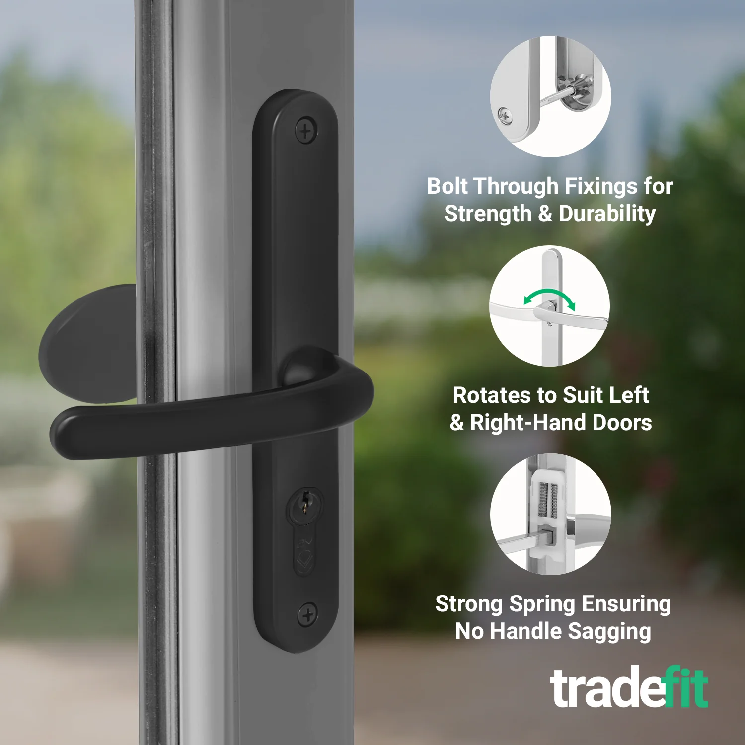 Black UPVC Lever Pad Door Handles - 68mm PZ Centres - 215mm Fixing Centres - 245 x 32mm - Image 4