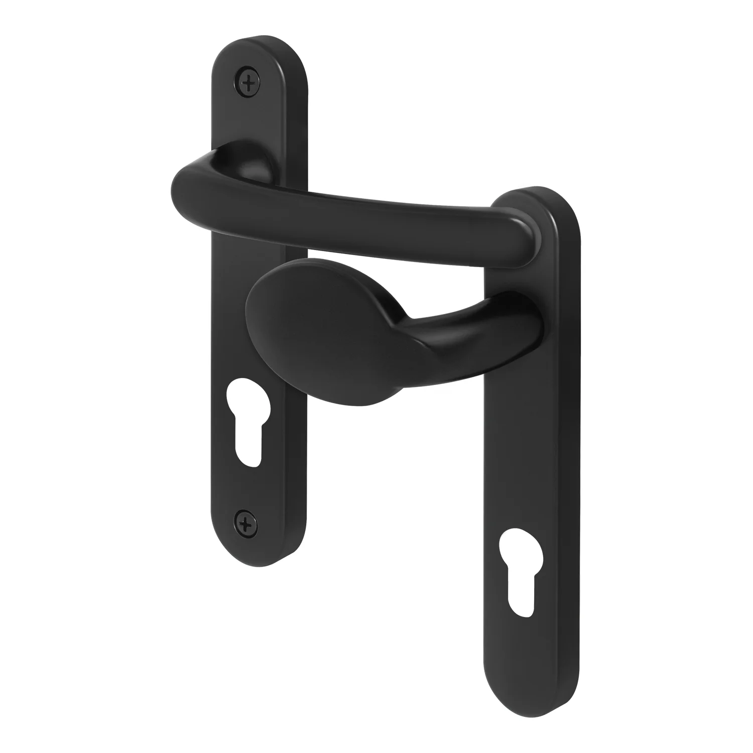 Black UPVC Lever Pad Door Handles - 92mm PZ Centres - 122mm Fixing Centres - 212 x 34mm