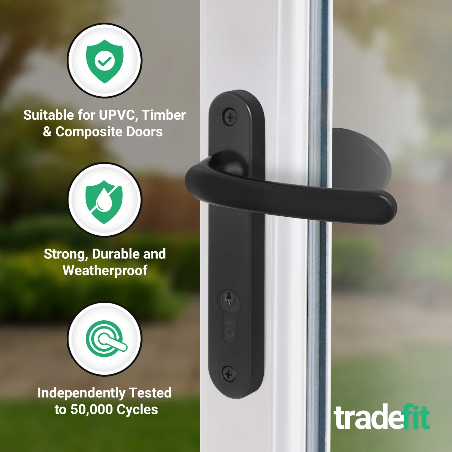 Black UPVC Lever Pad Door Handles - 92mm PZ Centres - 122mm Fixing Centres - 212 x 34mm - Image 3