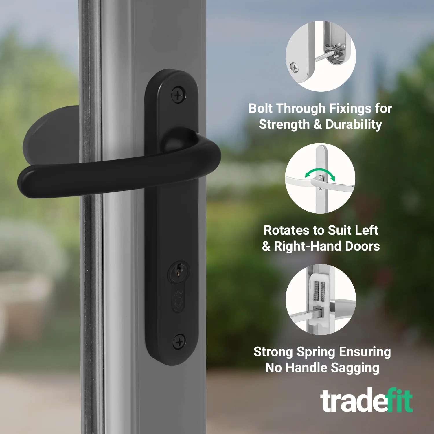 Black UPVC Lever Pad Door Handles - 92mm PZ Centres - 122mm Fixing Centres - 212 x 34mm - Image 4