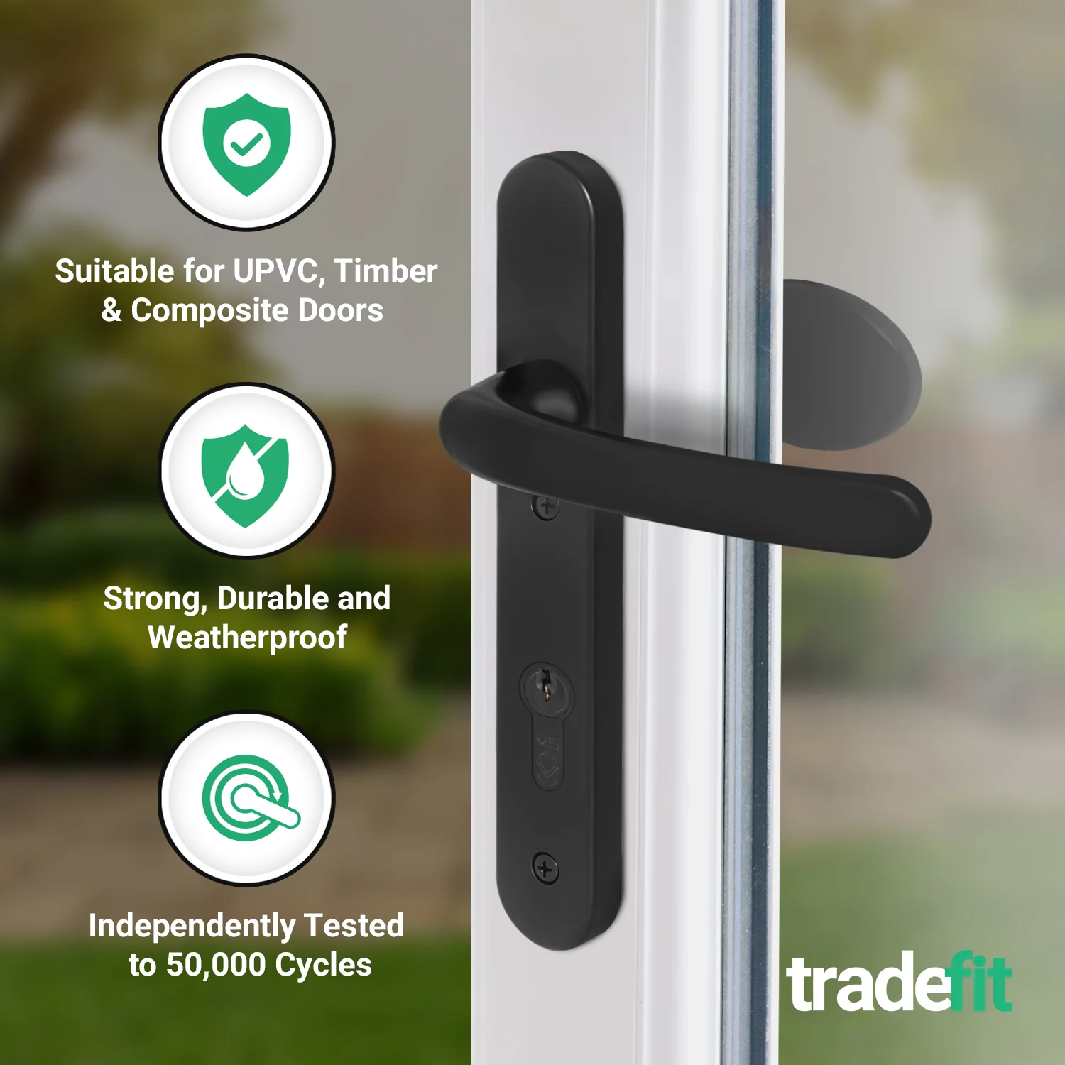 Black UPVC Lever Pad Door Handles - 92mm PZ Centres - 122mm Fixing Centres - 245 x 34mm - Image 3