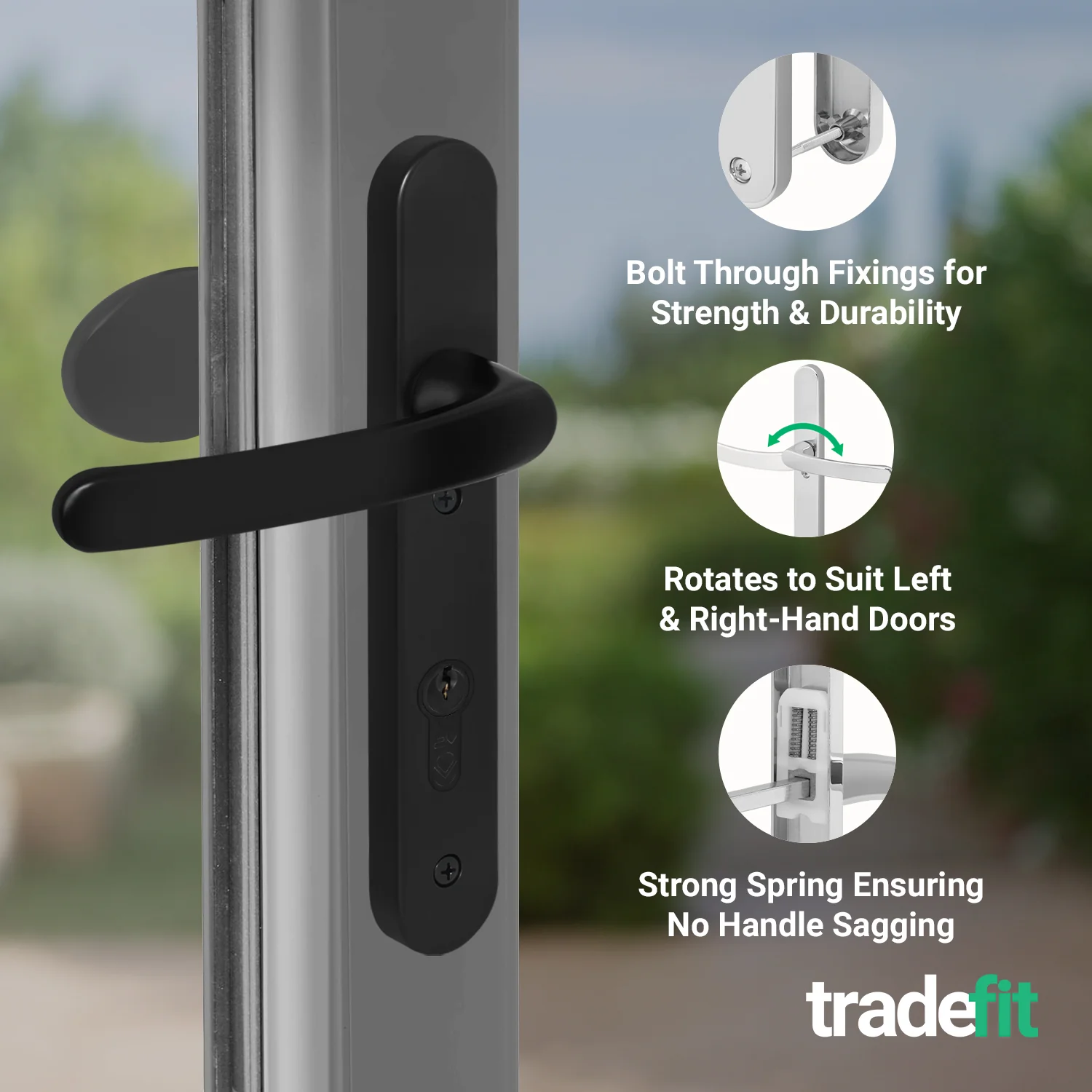 Black UPVC Lever Pad Door Handles - 92mm PZ Centres - 122mm Fixing Centres - 245 x 34mm - Image 4