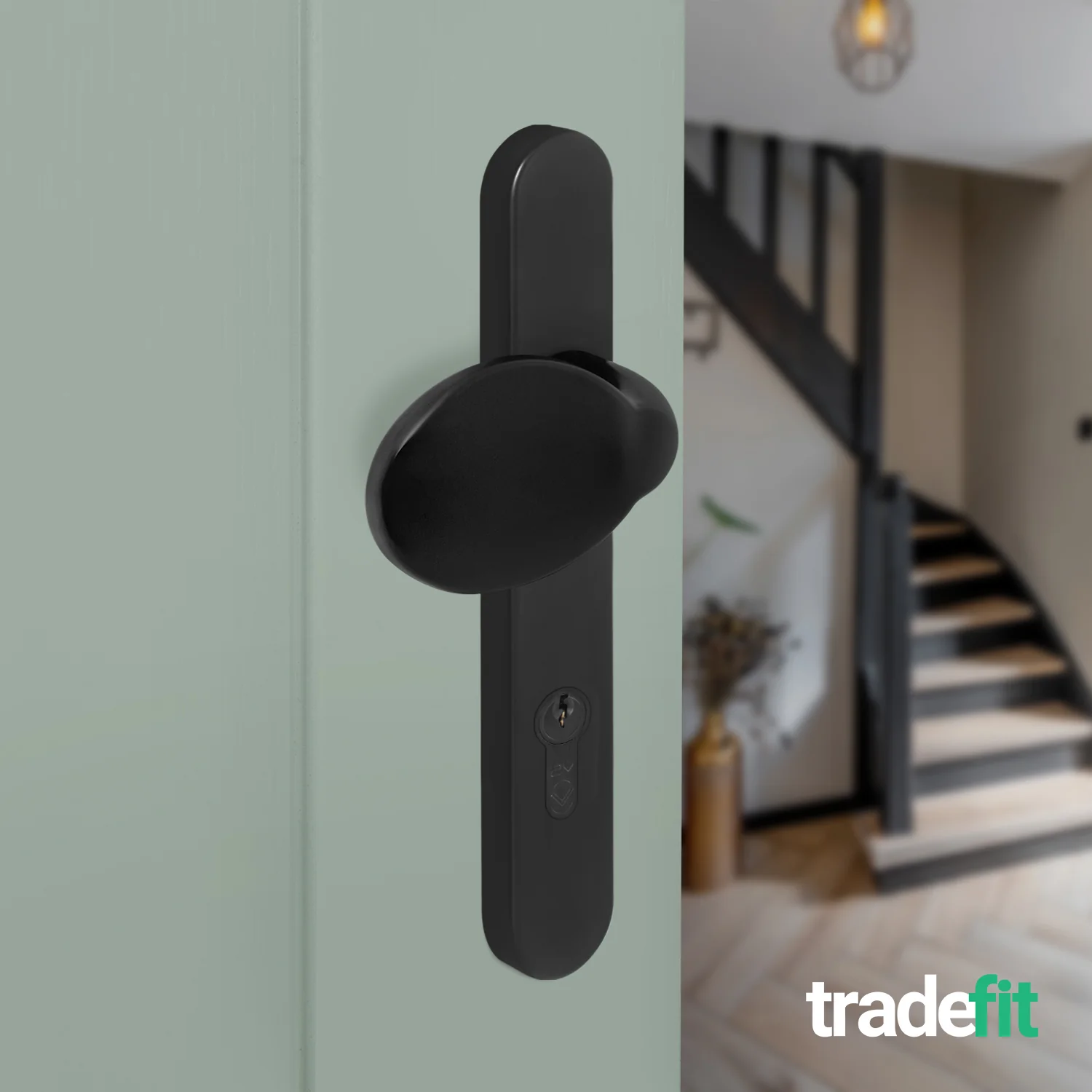 Black UPVC Lever Pad Door Handles - 92mm PZ Centres - 122mm Fixing Centres - 245 x 34mm - Image 6