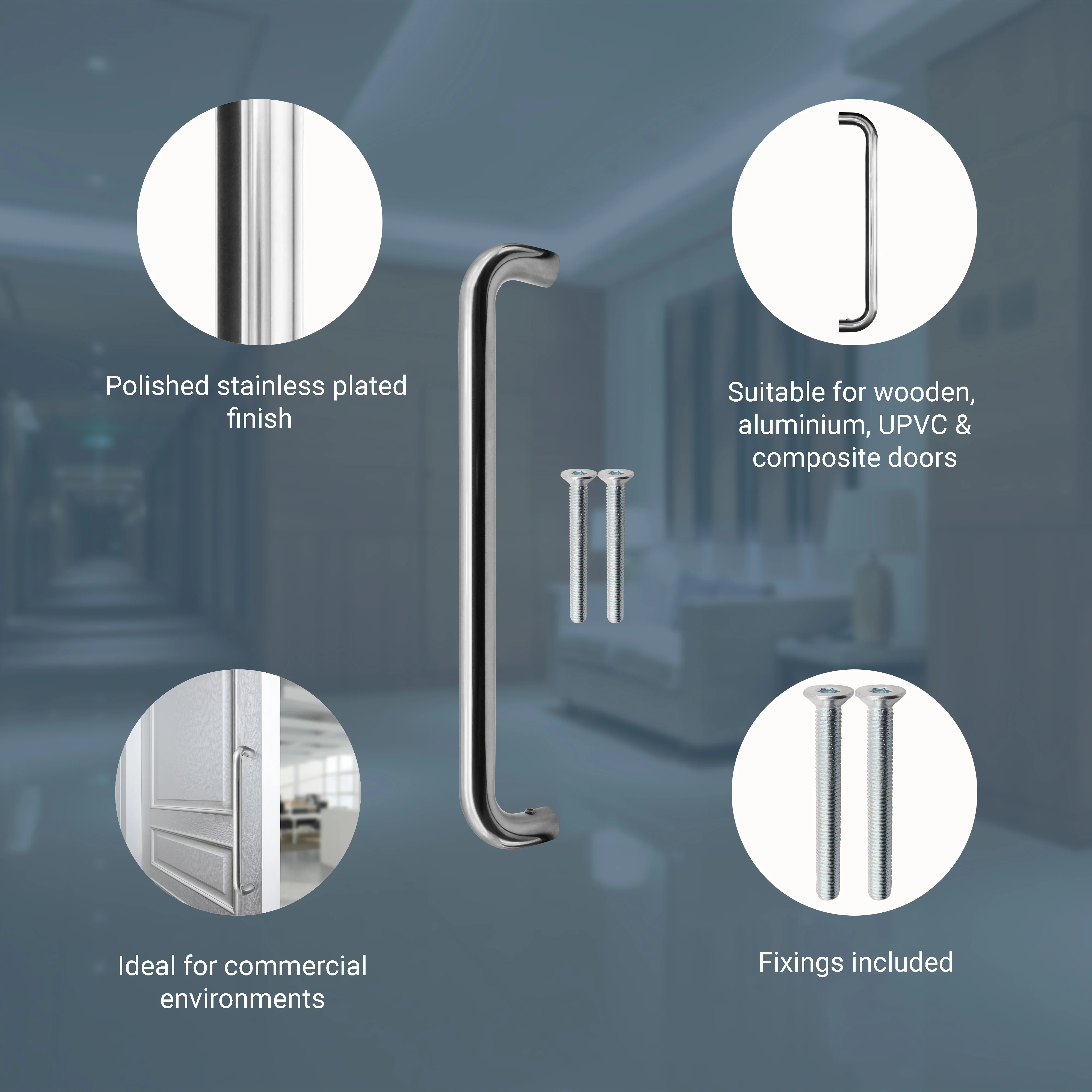 Bolt Fix Pull Handle - 300mm x 19mm - Polished Stainless Steel - Image 4