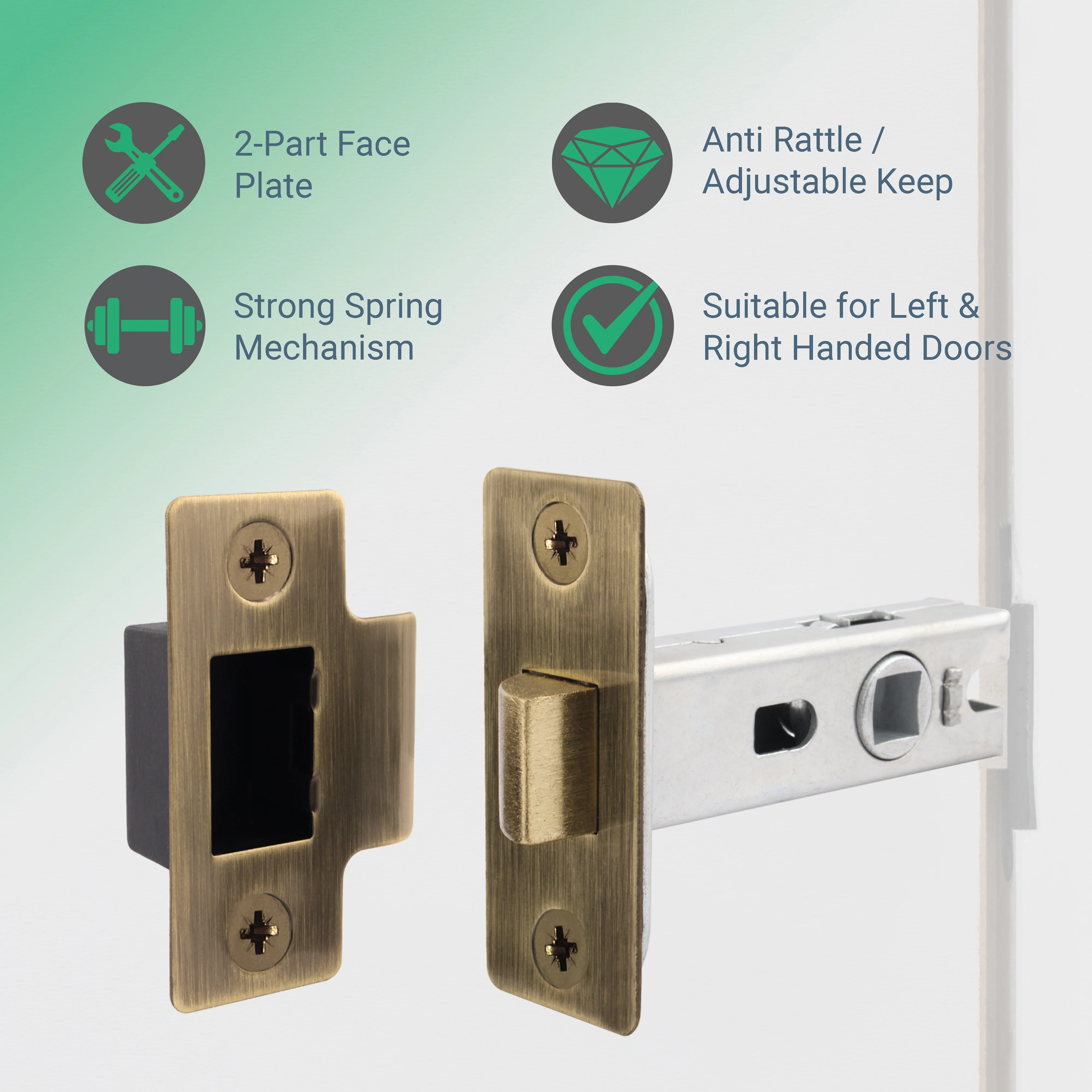 2.5 inch/64mm Tubular Latch Bolt Through - 44mm Backset - Antique Brass - Image 2