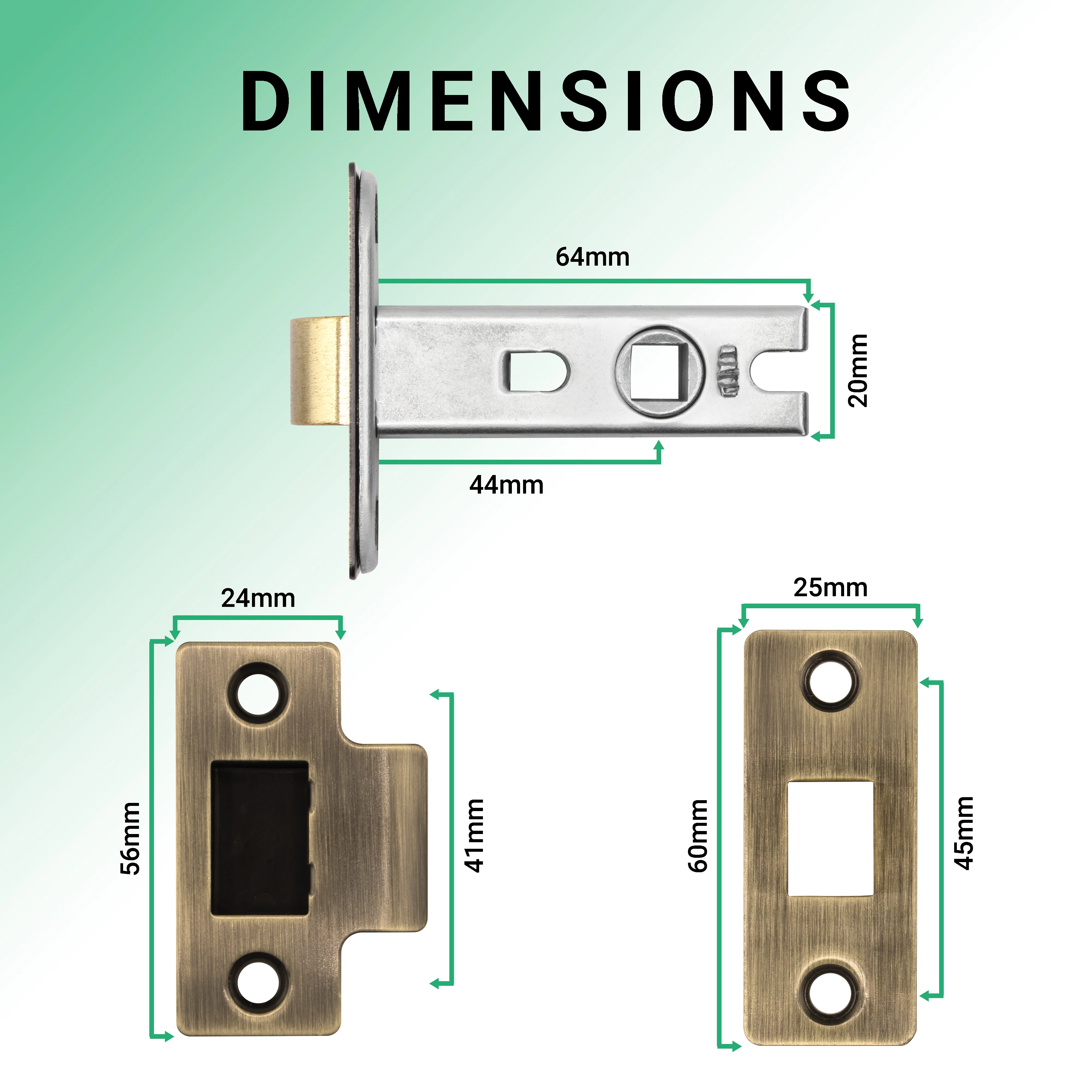 2.5 inch/64mm Tubular Latch Bolt Through - 44mm Backset - Antique Brass - Image 3