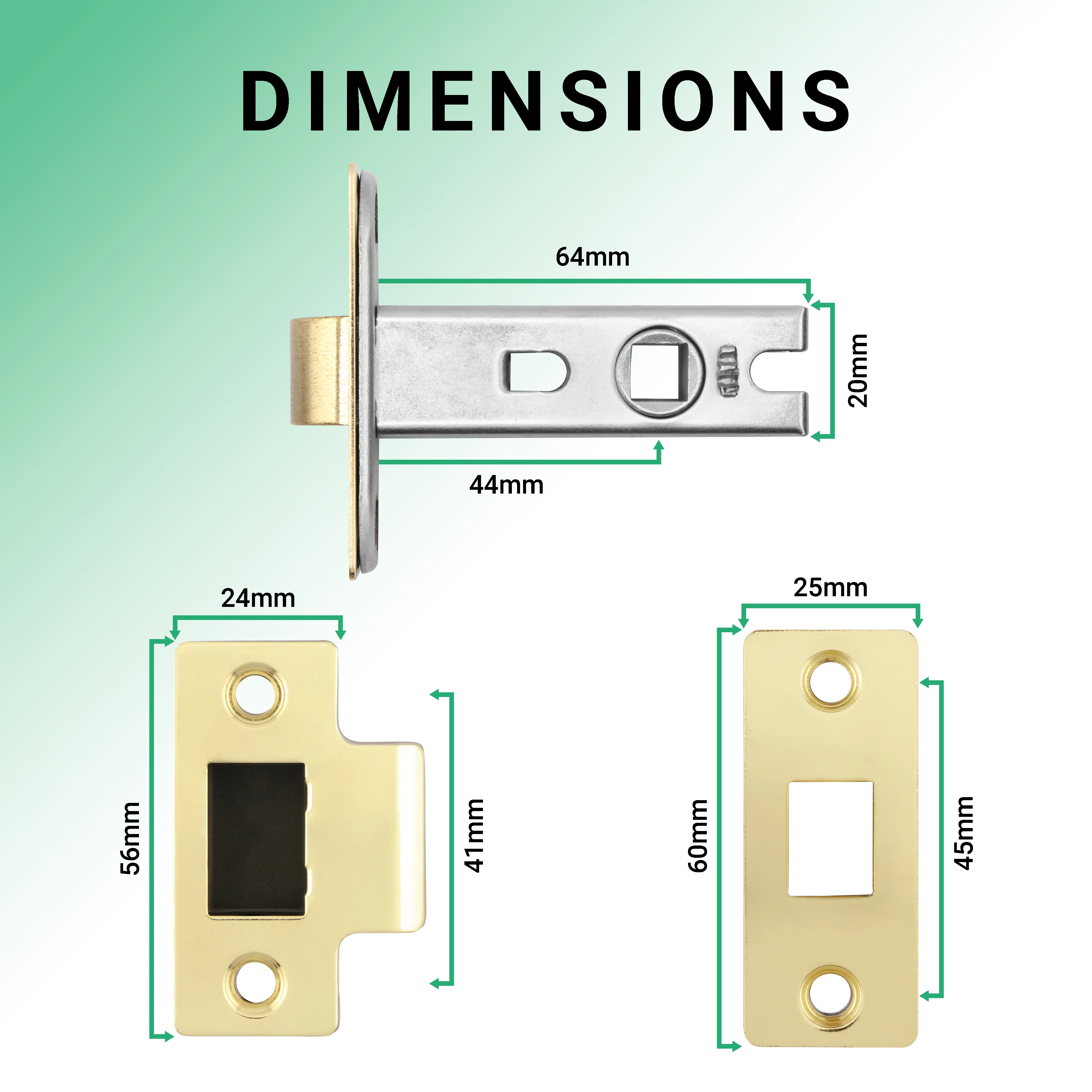 2.5 inch/64mm Tubular Latch Bolt Through - 44mm Backset - Brassed - Image 3