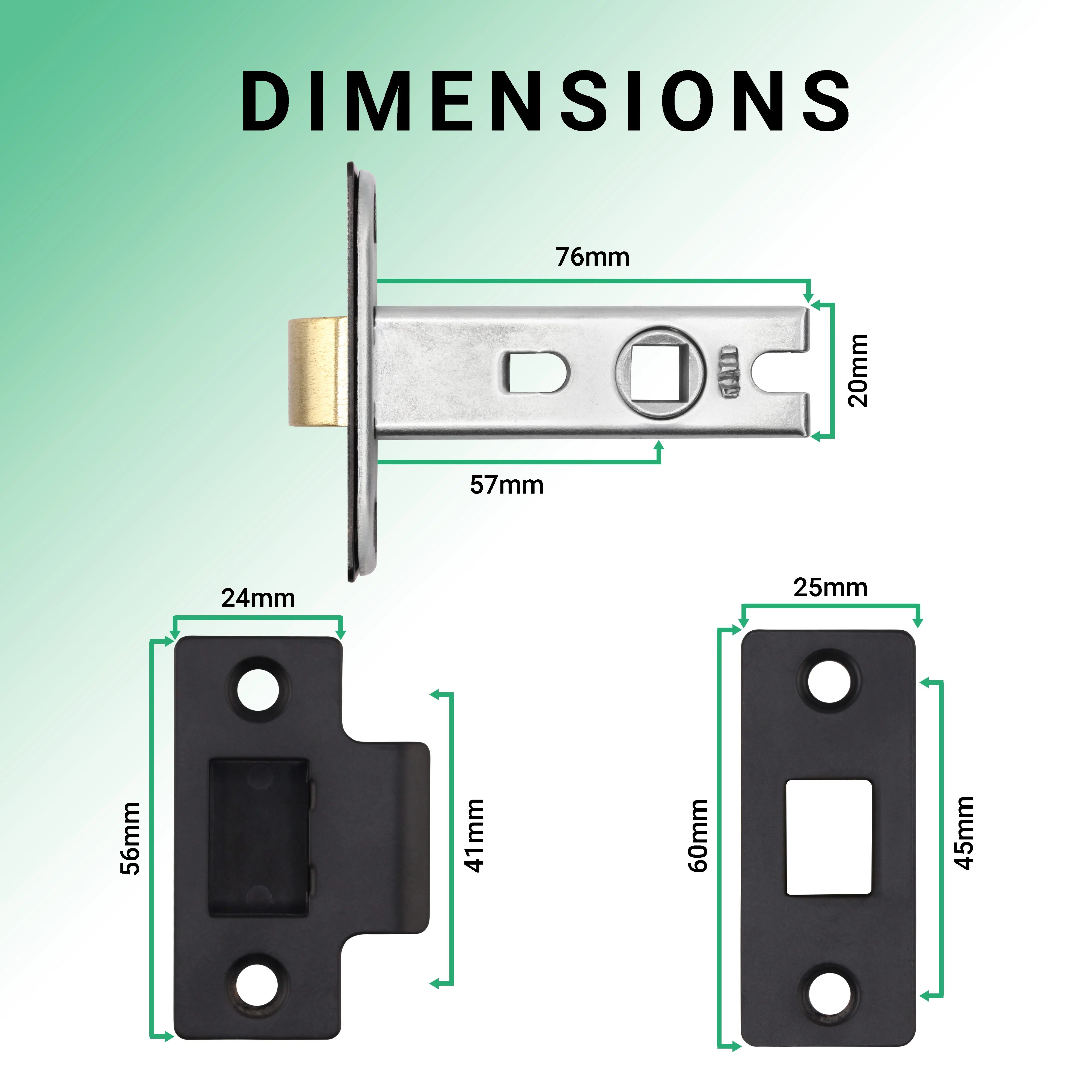 3 inch/76mm Tubular Latch Bolt Through - 57mm Backset - Black - Image 3