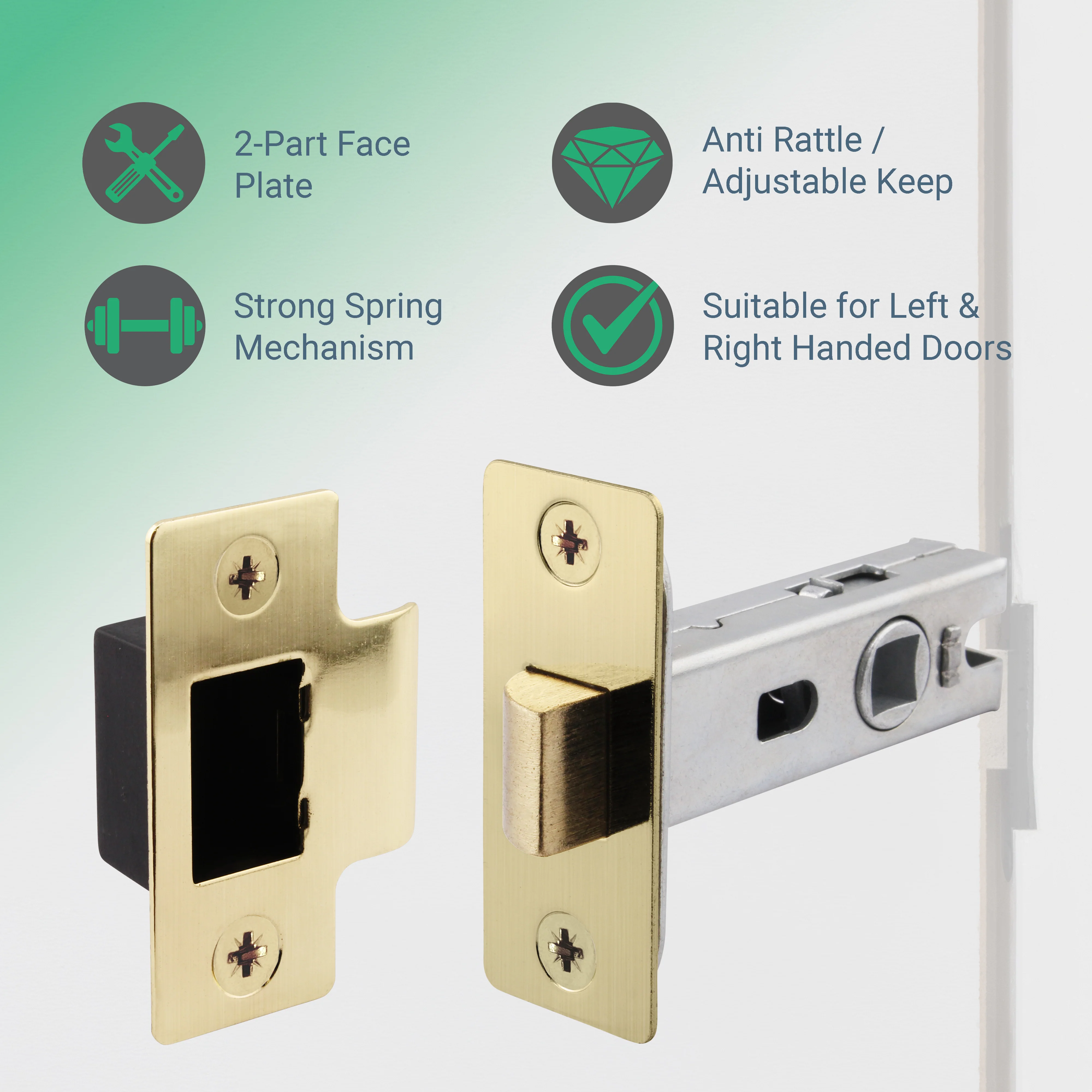 3 inch/76mm Tubular Latch Bolt Through - 57mm Backset - Satin Brass - Image 2