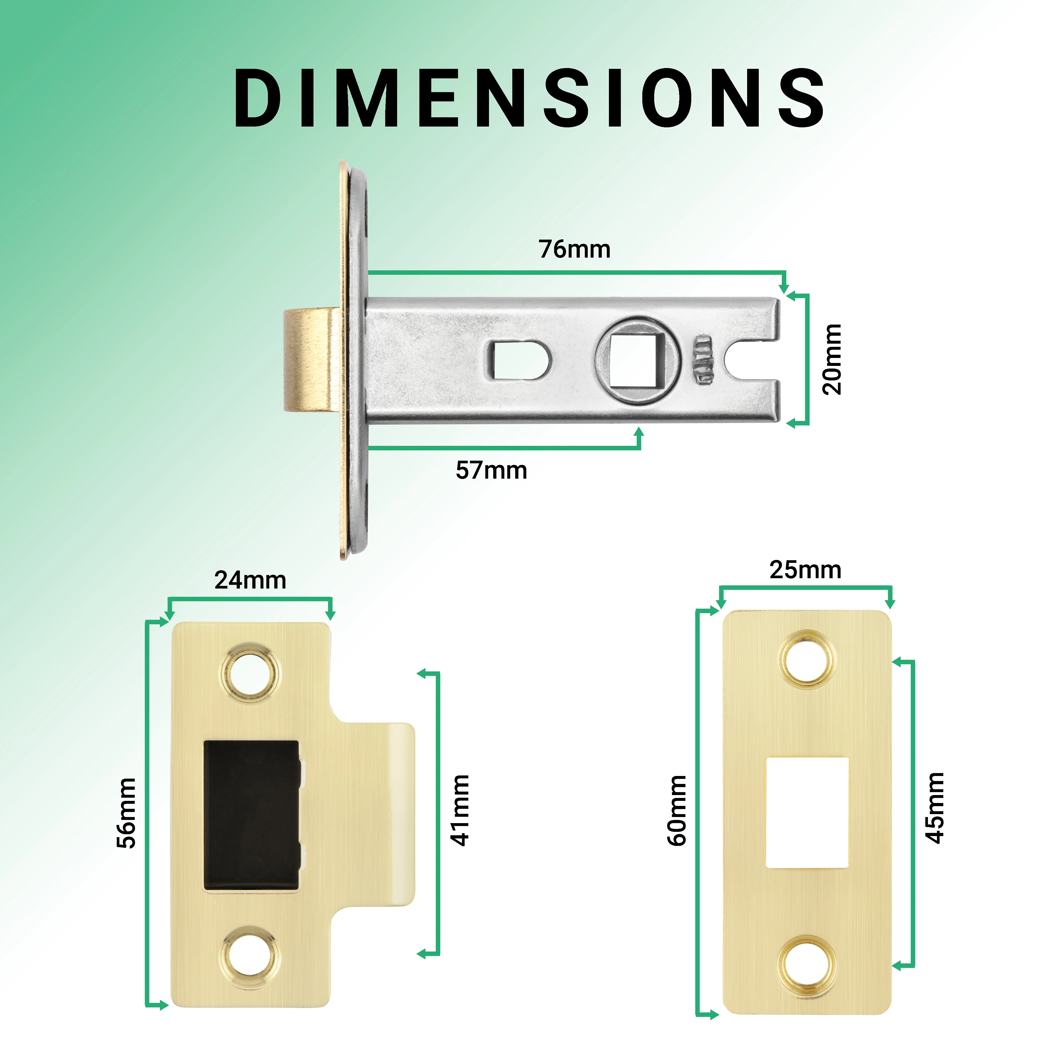 3 inch/76mm Tubular Latch Bolt Through - 57mm Backset - Satin Brass - Image 3