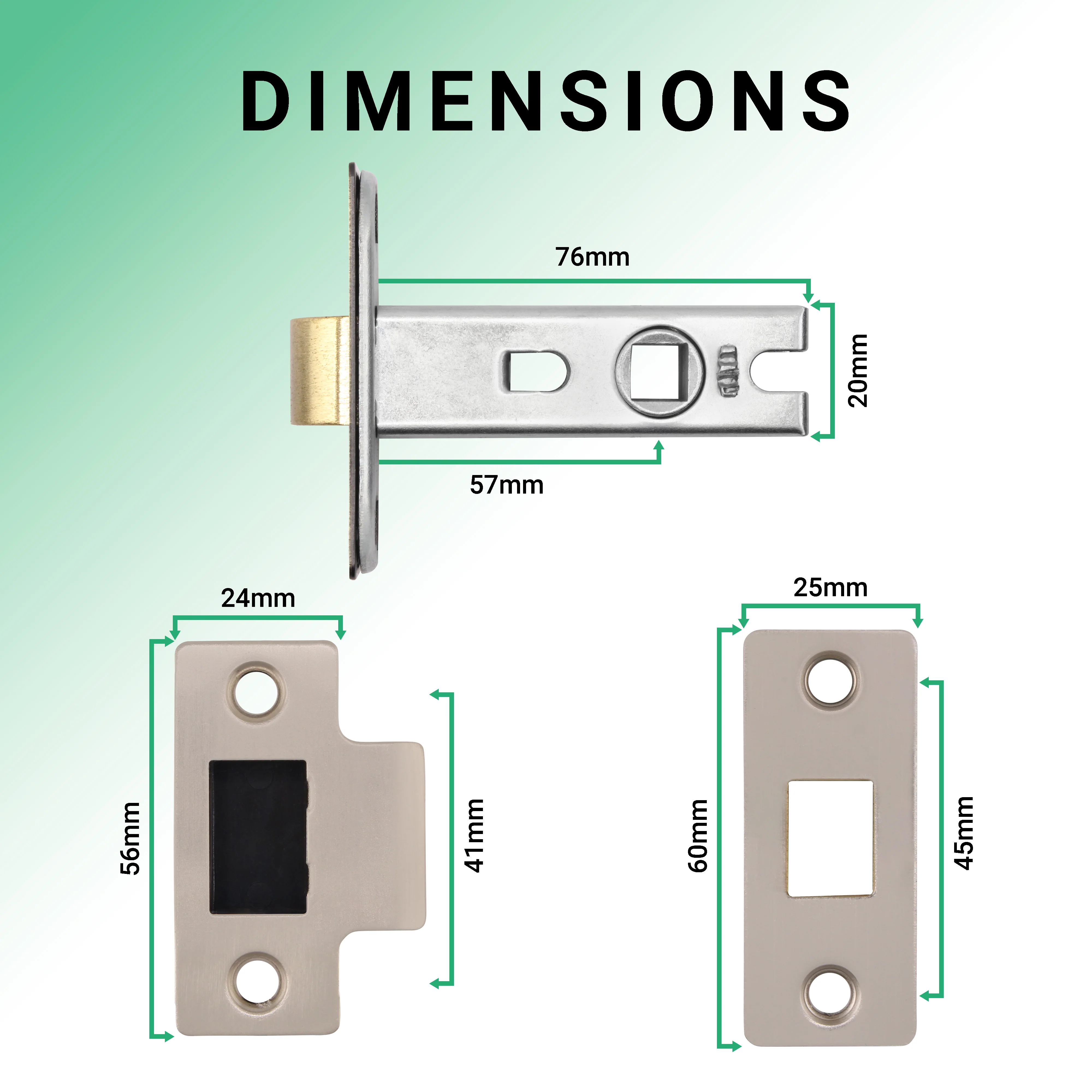 3 inch/76mm Tubular Latch Bolt Through - 57mm Backset - Satin Nickel - Image 3