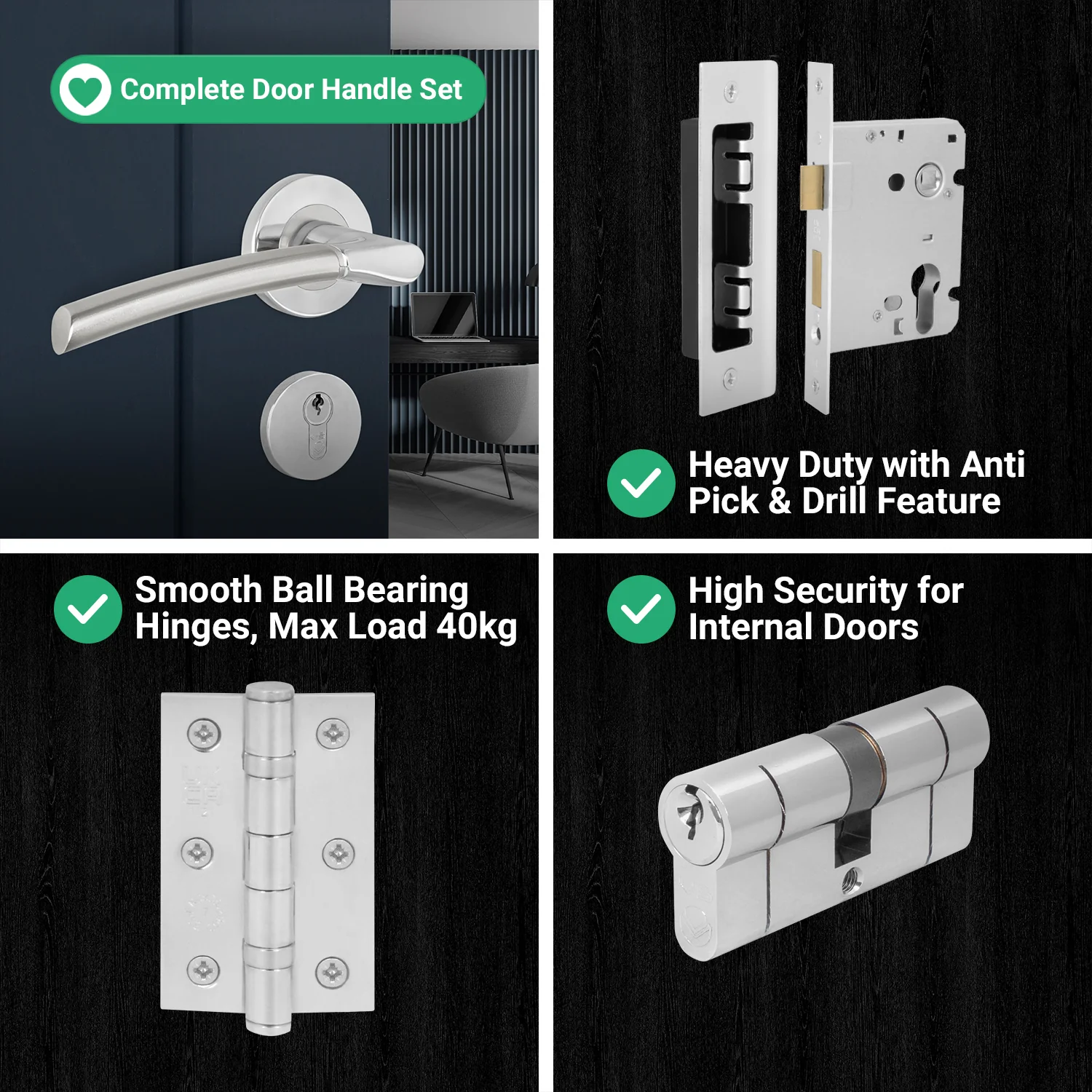 Bosa Duo Style Polished Chrome / Satin Nickel Lever on Rose Door Handle Kit - 80mm Euro Sashlock and Double Cylinder - Keyed Alike - Image 5