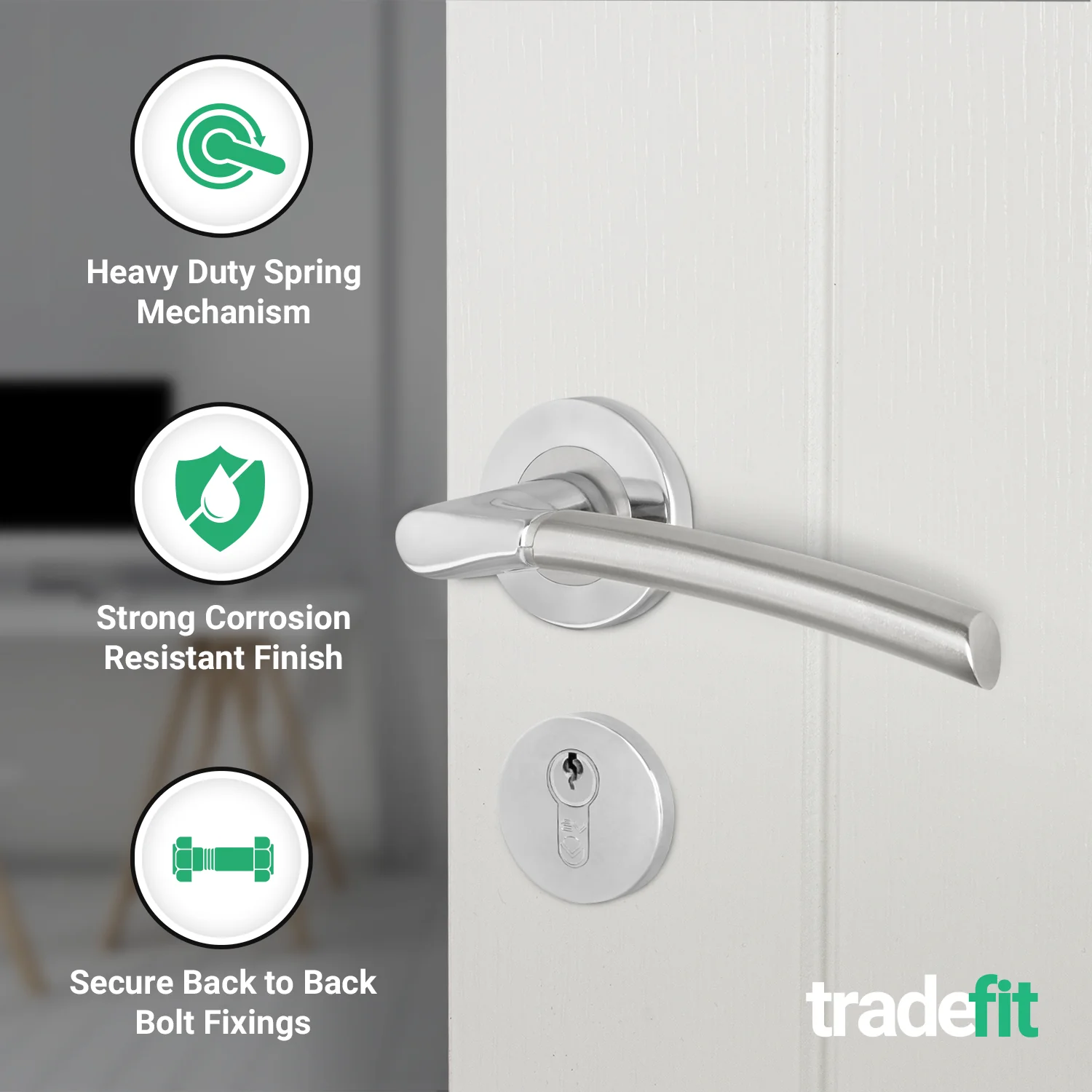 Bosa Duo Style Polished Chrome / Satin Nickel Lever on Rose Door Handle Kit - 80mm Euro Sashlock and Thumbturn Cylinder - Master Keyed - Image 4