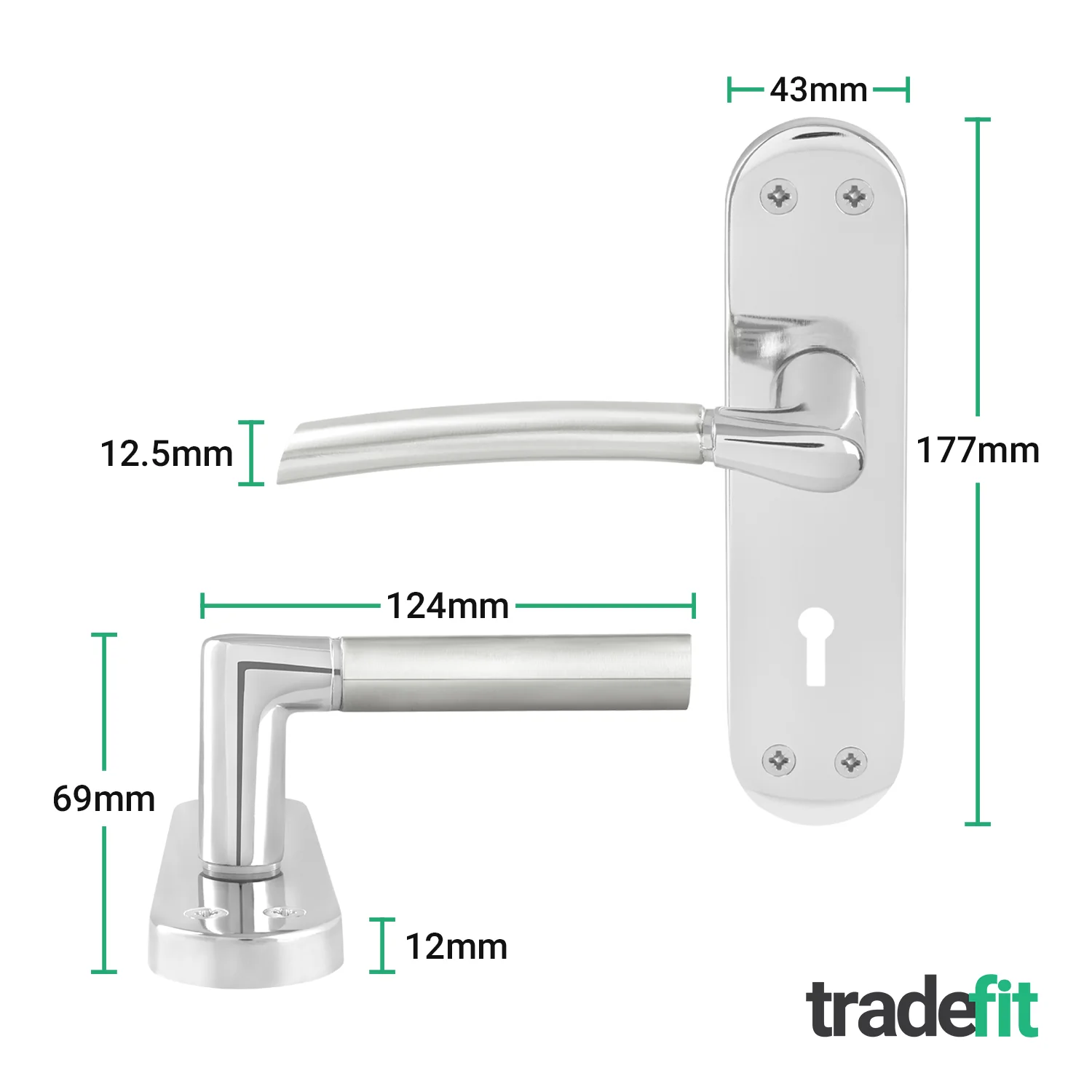 Bosa Duo Style Polished Chrome/Satin Nickel Lever on Backplates Door Handles - Keyhole - Image 2