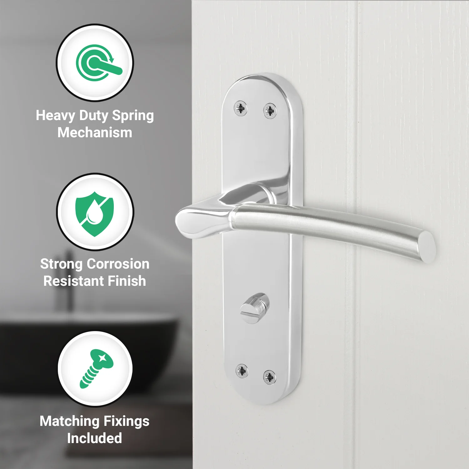 Bosa Duo Style Polished Chrome/Satin Nickel Lever on Backplate Door Handle Pack - 64mm Bathroom Lock - Image 4