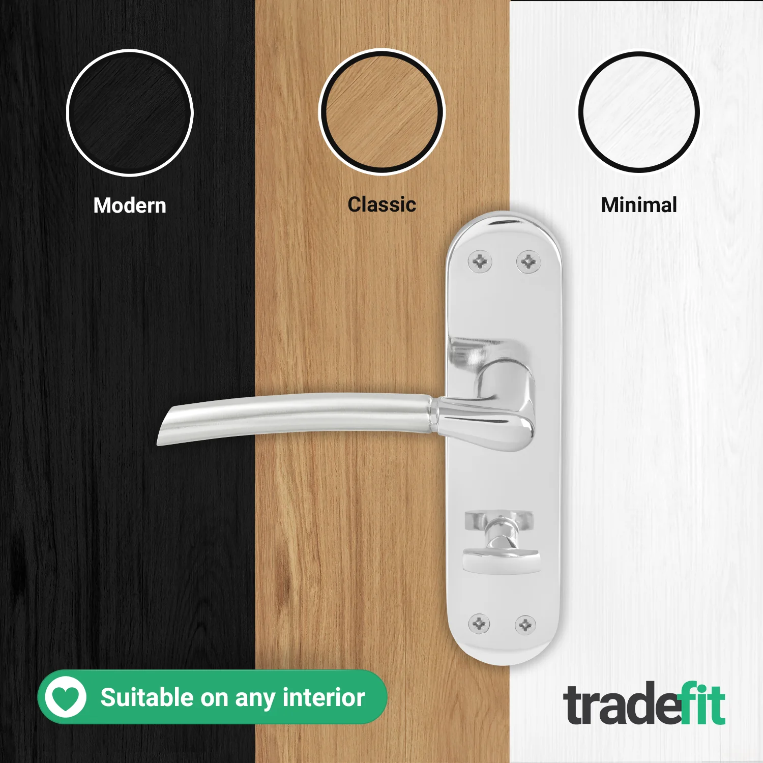 Bosa Duo Style Polished Chrome/Satin Nickel Lever on Backplate Door Handle Pack - 64mm Bathroom Lock - Image 7