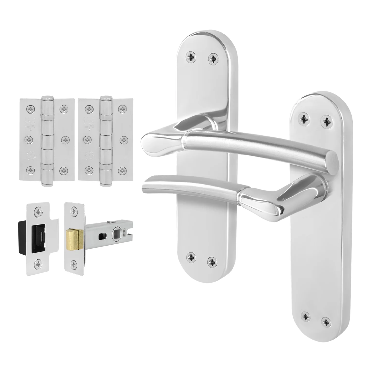 Bosa Duo Style Polished Chrome/Satin Nickel Lever on Backplate Door Handle Pack - 64mm Latch