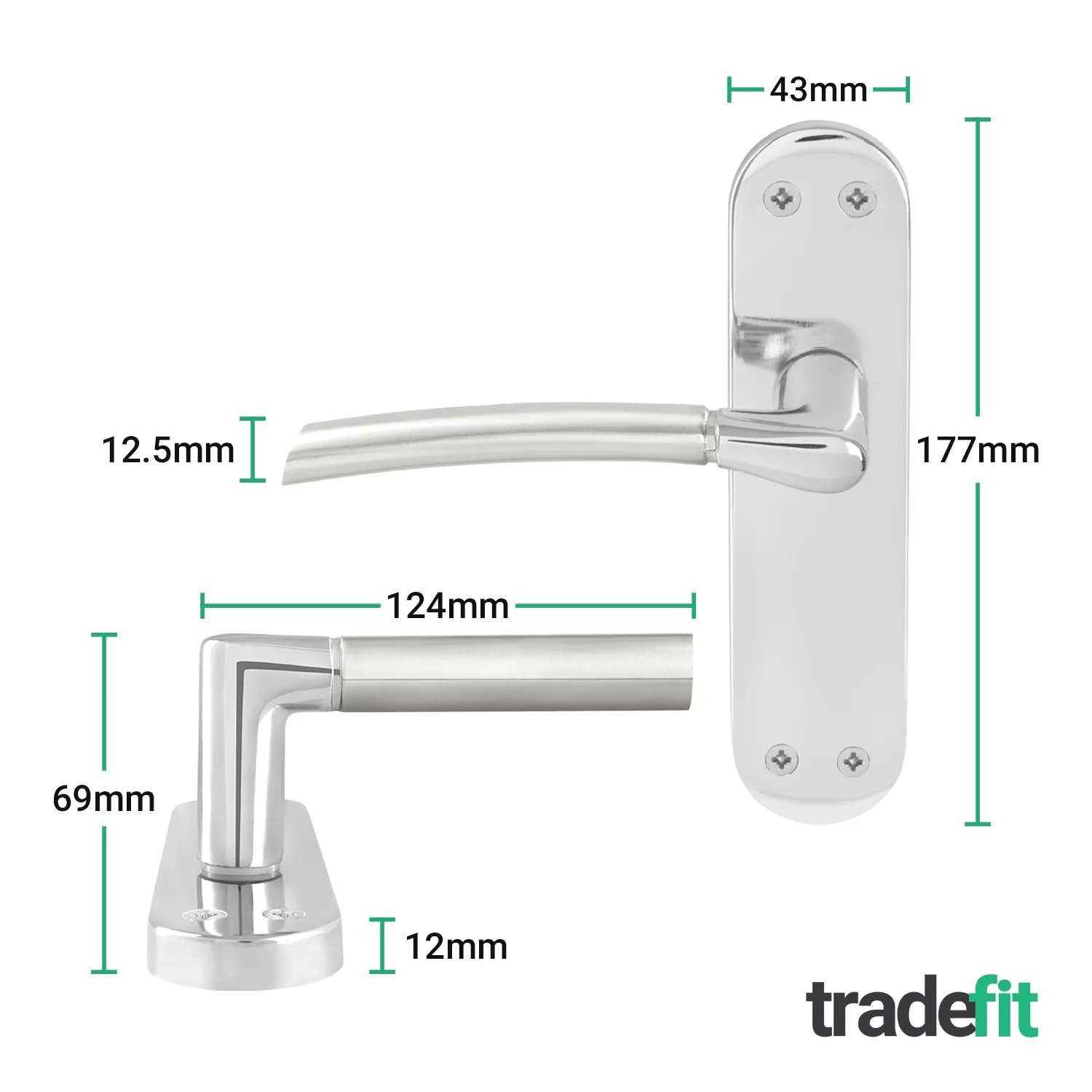 Bosa Duo Style Polished Chrome/Satin Nickel Lever on Backplate Door Handle Pack - 64mm Latch - Image 2