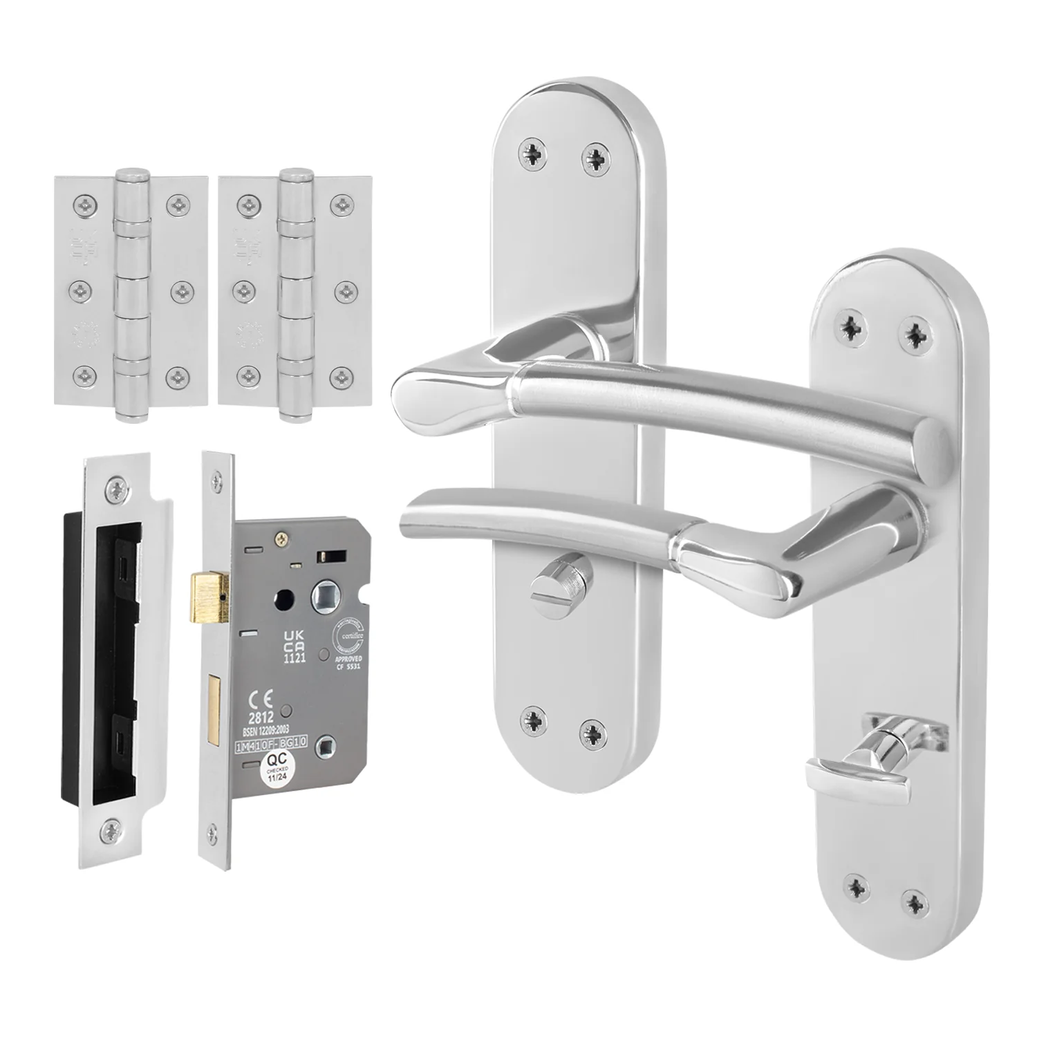 Bosa Duo Style Polished Chrome/Satin Nickel Lever on Backplate Door Handle Pack - 80mm Bathroom Lock