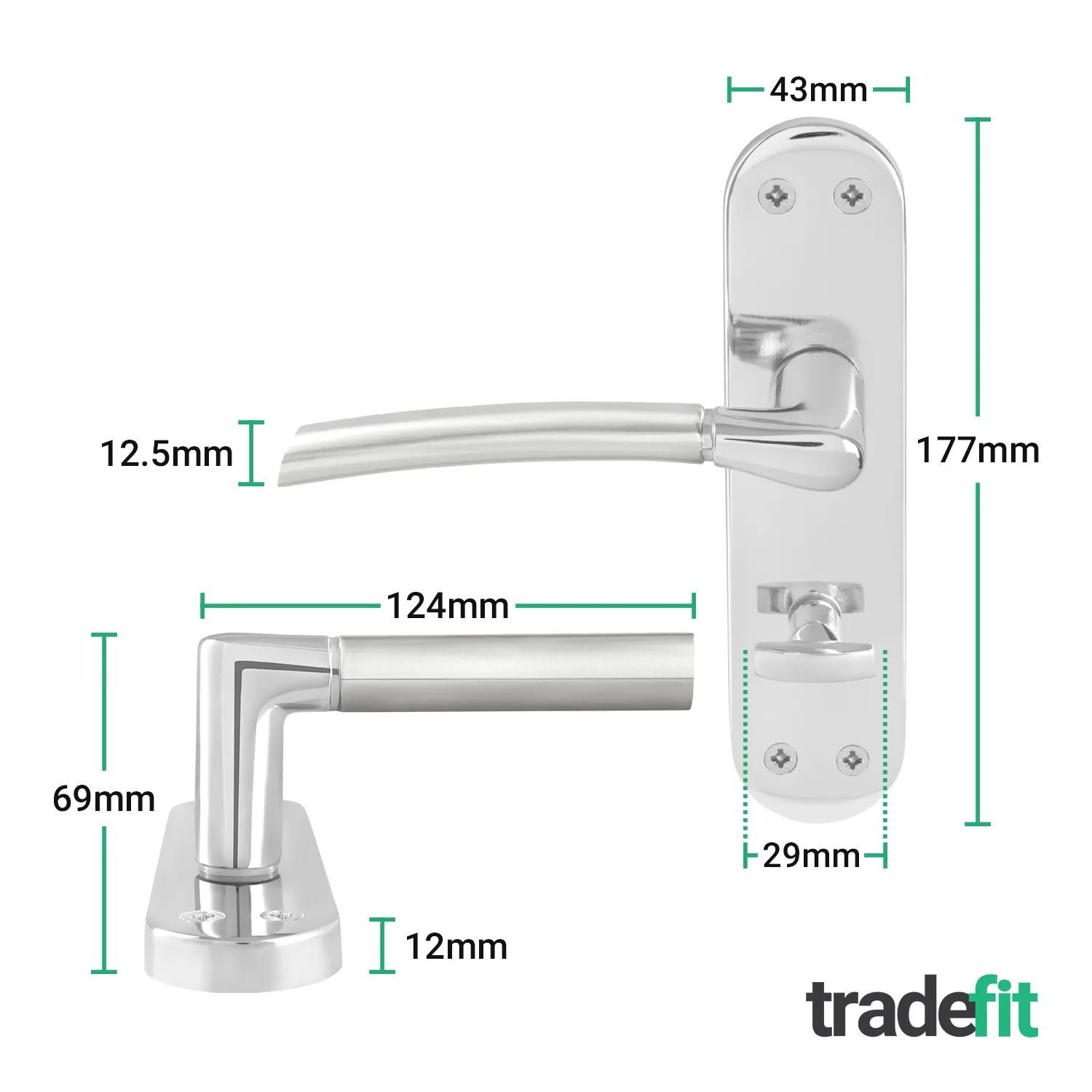 Bosa Duo Style Polished Chrome/Satin Nickel Lever on Backplate Door Handle Pack - 80mm Bathroom Lock - Image 2