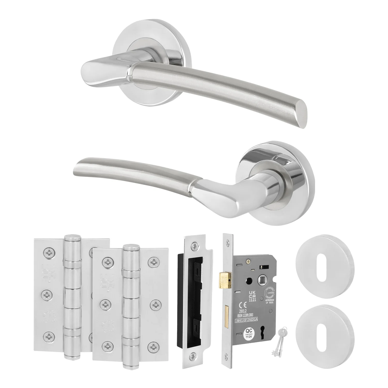 Bosa Duo Style Polished Chrome/Satin Nickel Lever on Rose Door Handle Pack - 80mm Sashlock