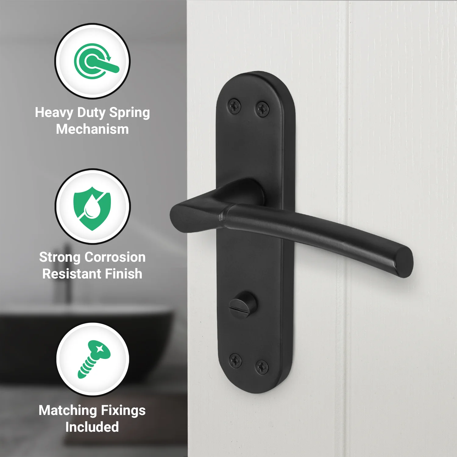 Bosa Matt Black Lever on Backplate Door Handle - Bathroom - Image 3