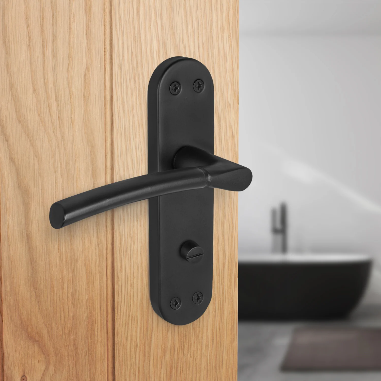 Bosa Matt Black Lever on Backplate Door Handle - Bathroom - Image 4