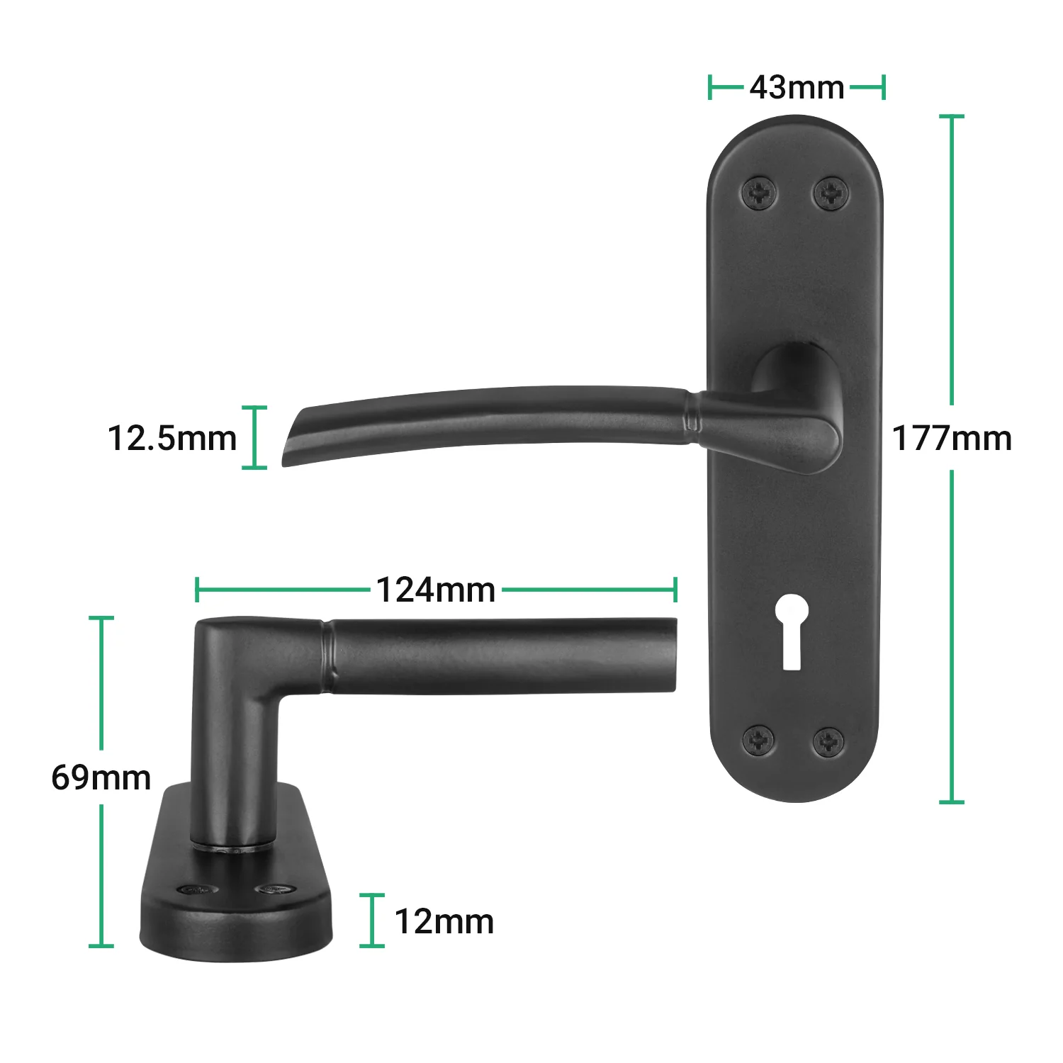 Bosa Matt Black Lever on Backplate Door Handle - Keyhole - Image 2