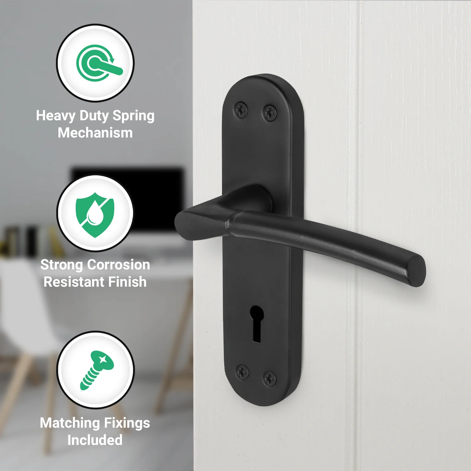 Bosa Matt Black Lever on Backplate Door Handle - Keyhole - Image 3